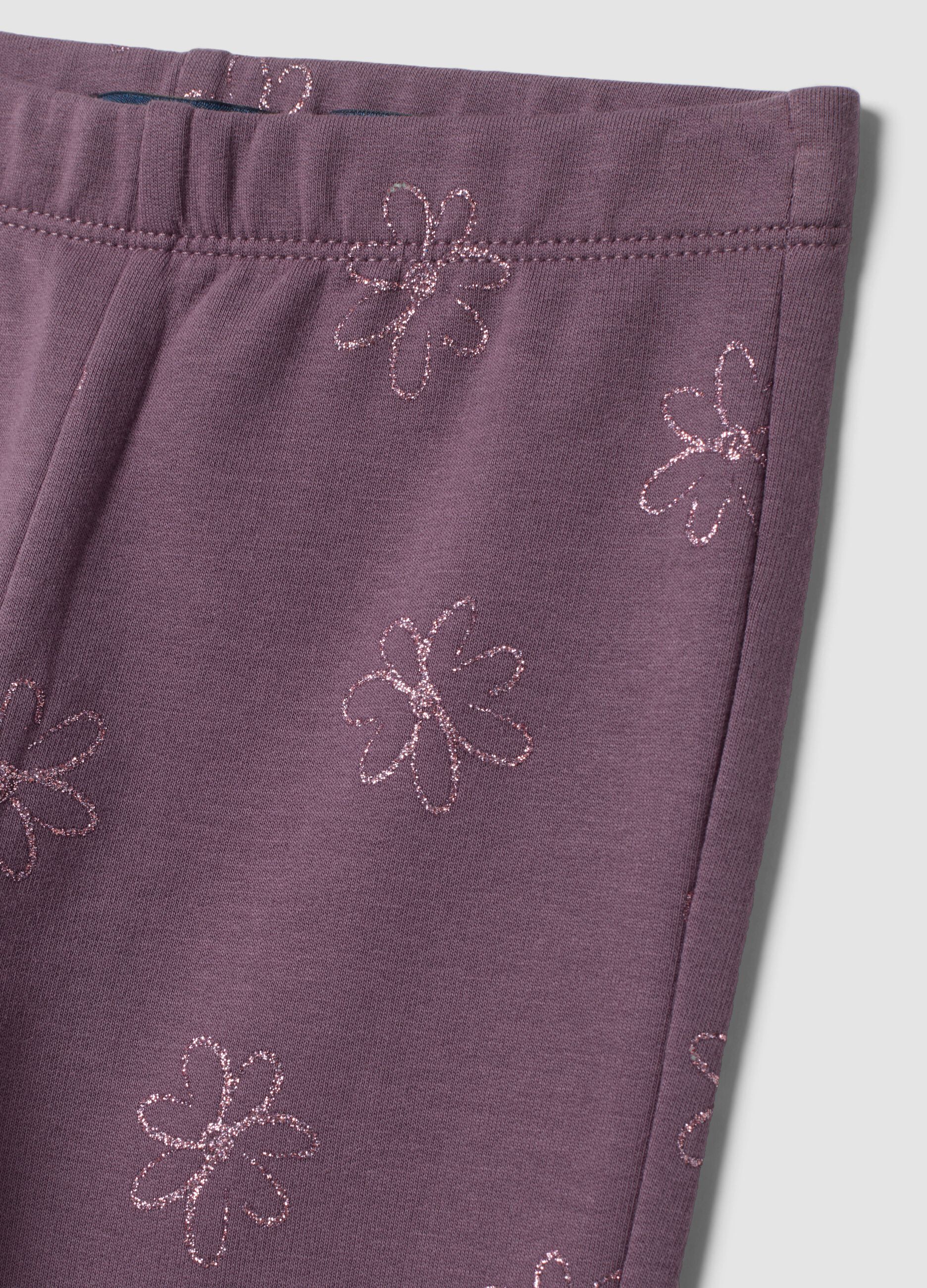 Leggings viola in cotone organico elasticizzato a fiori skinny fit