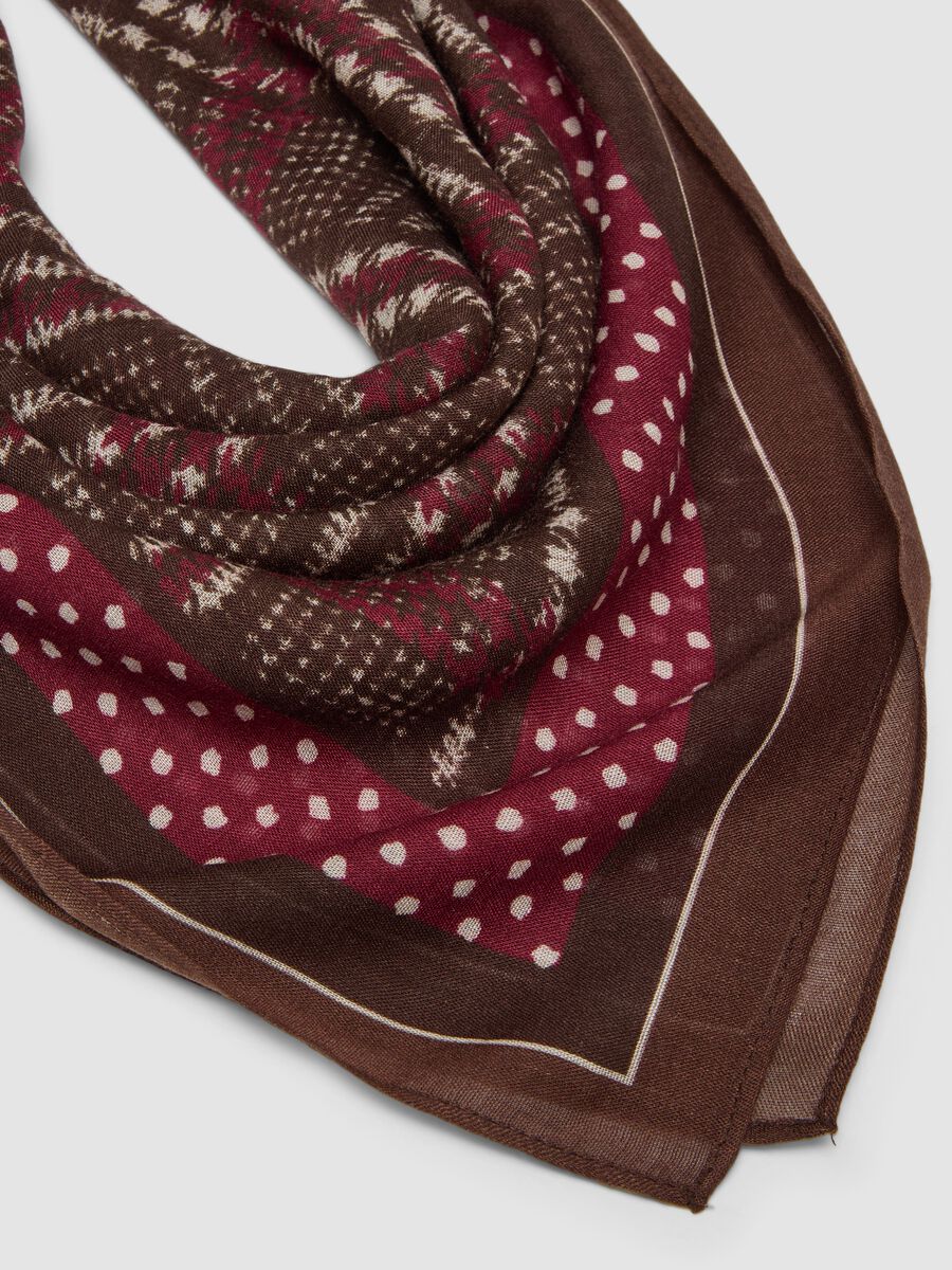 Brown polka-dot viscose and wool blend scarf_2