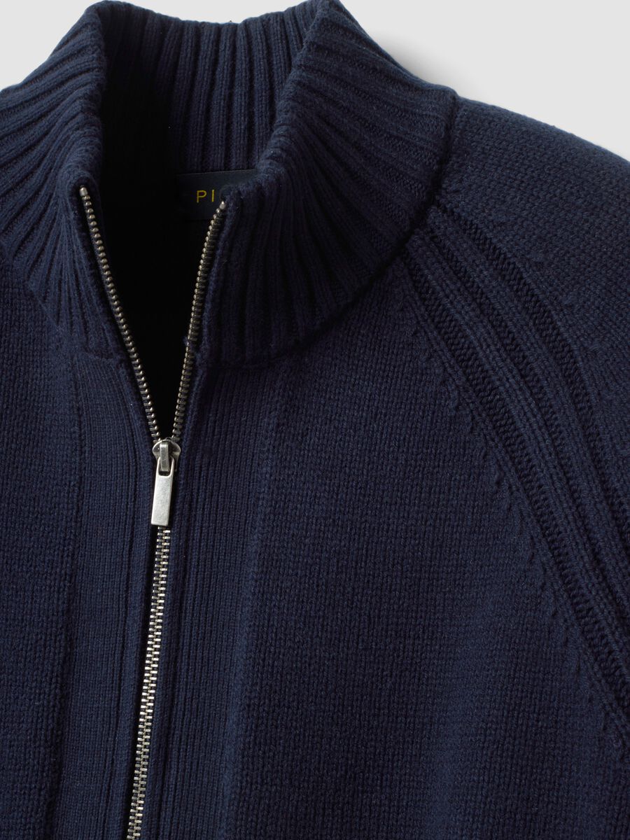 Blue cotton-blend cardigan with collar_5