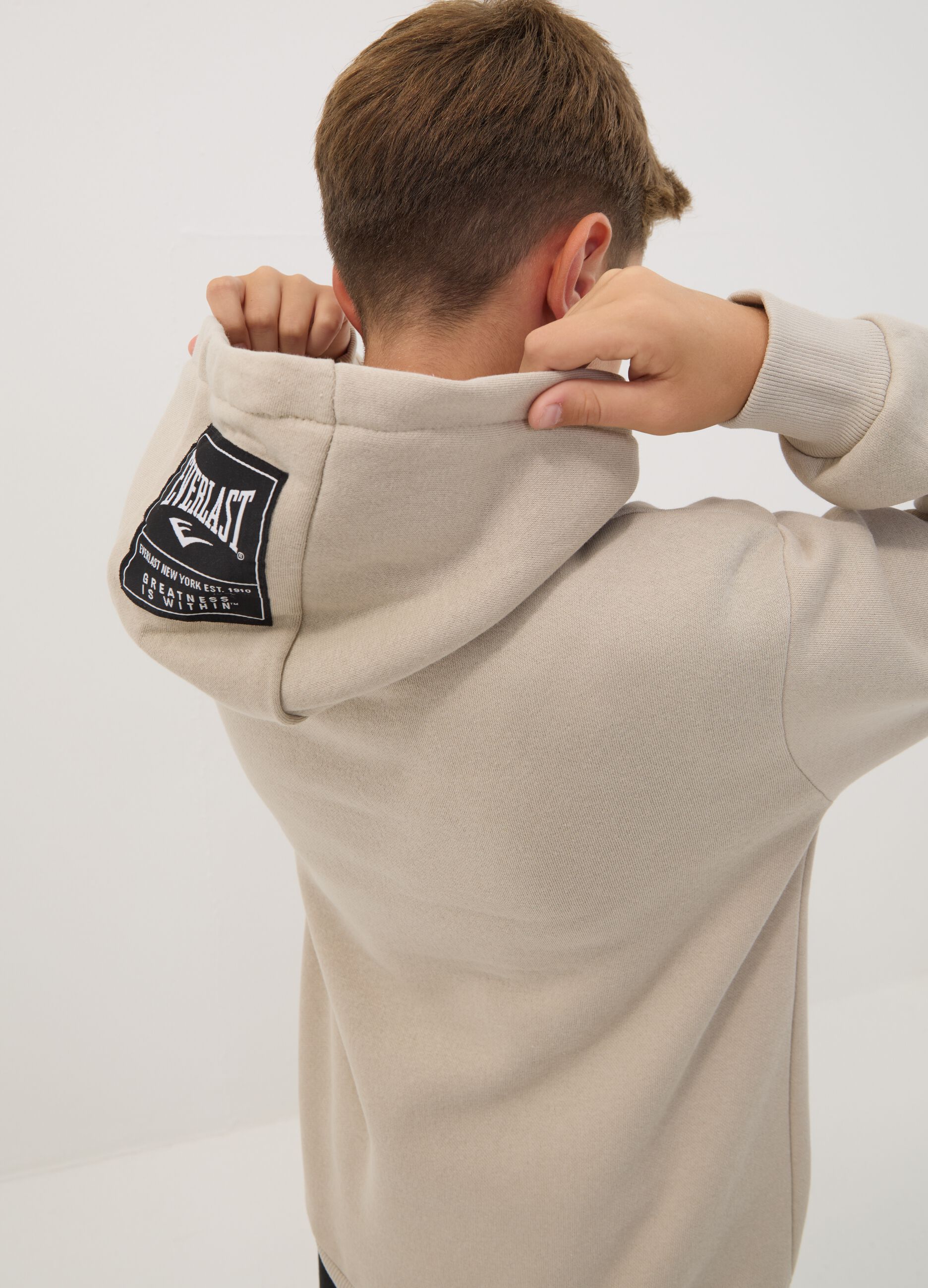 Beige cotton-blend hoodie with logo for boys