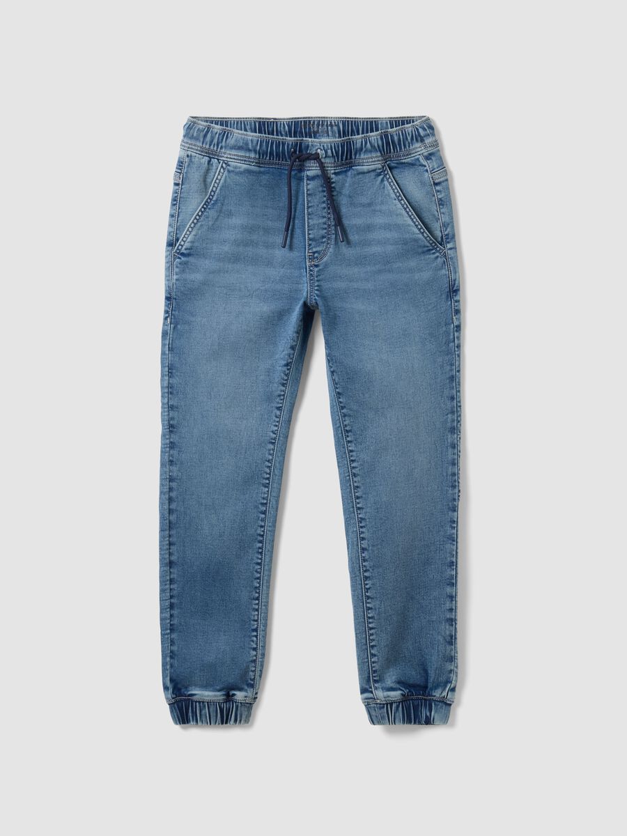 Blue stretch-cotton jogger jeans with drawstring for boys_3