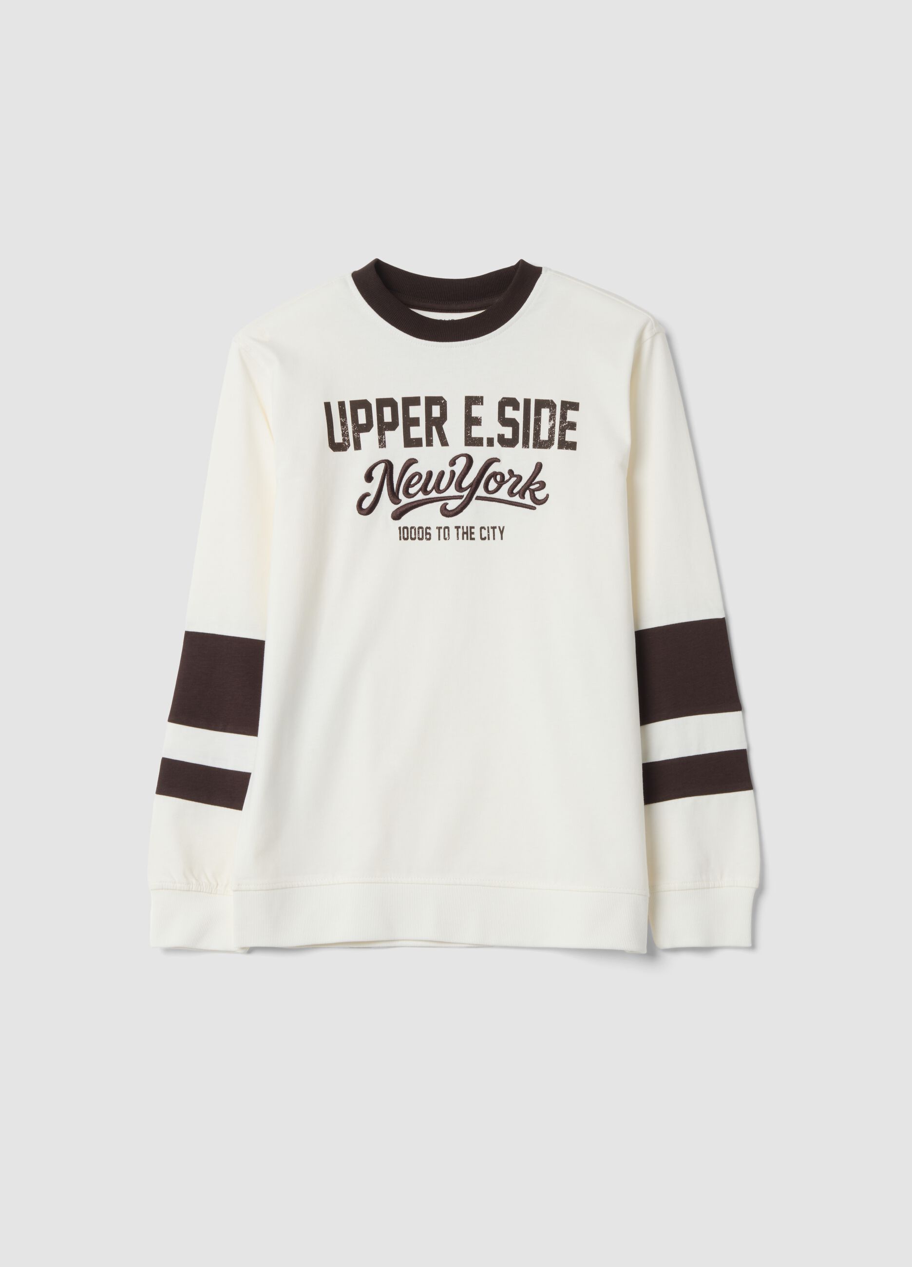 T-shirt bianca in puro cotone con stampa college relaxed fit