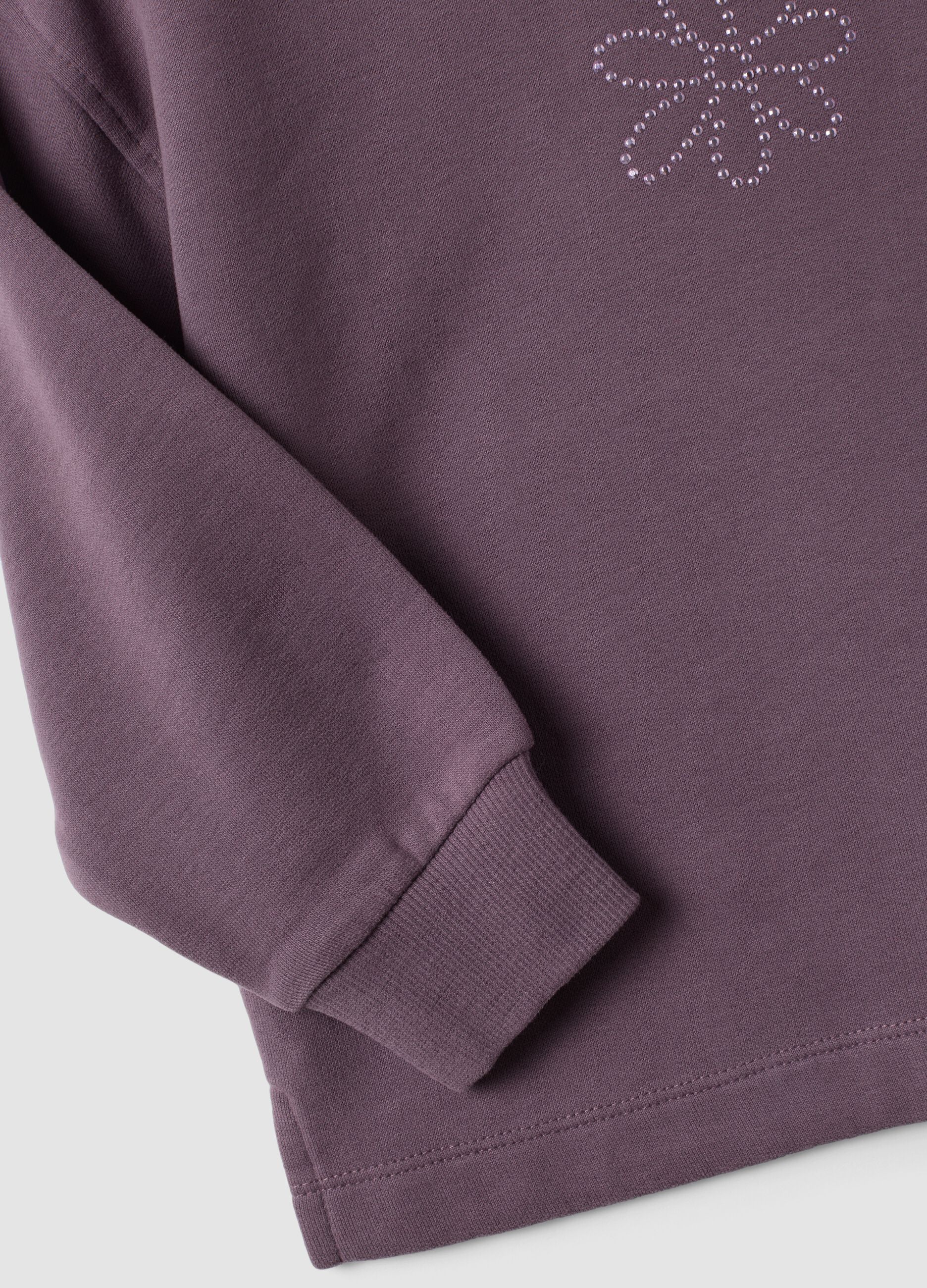 Purple crew-neck sweatshirt in pure cotton with floral print