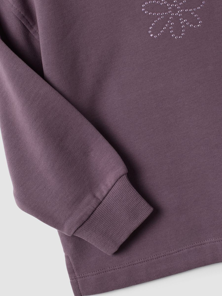 Purple crew-neck sweatshirt in pure cotton with floral print_2