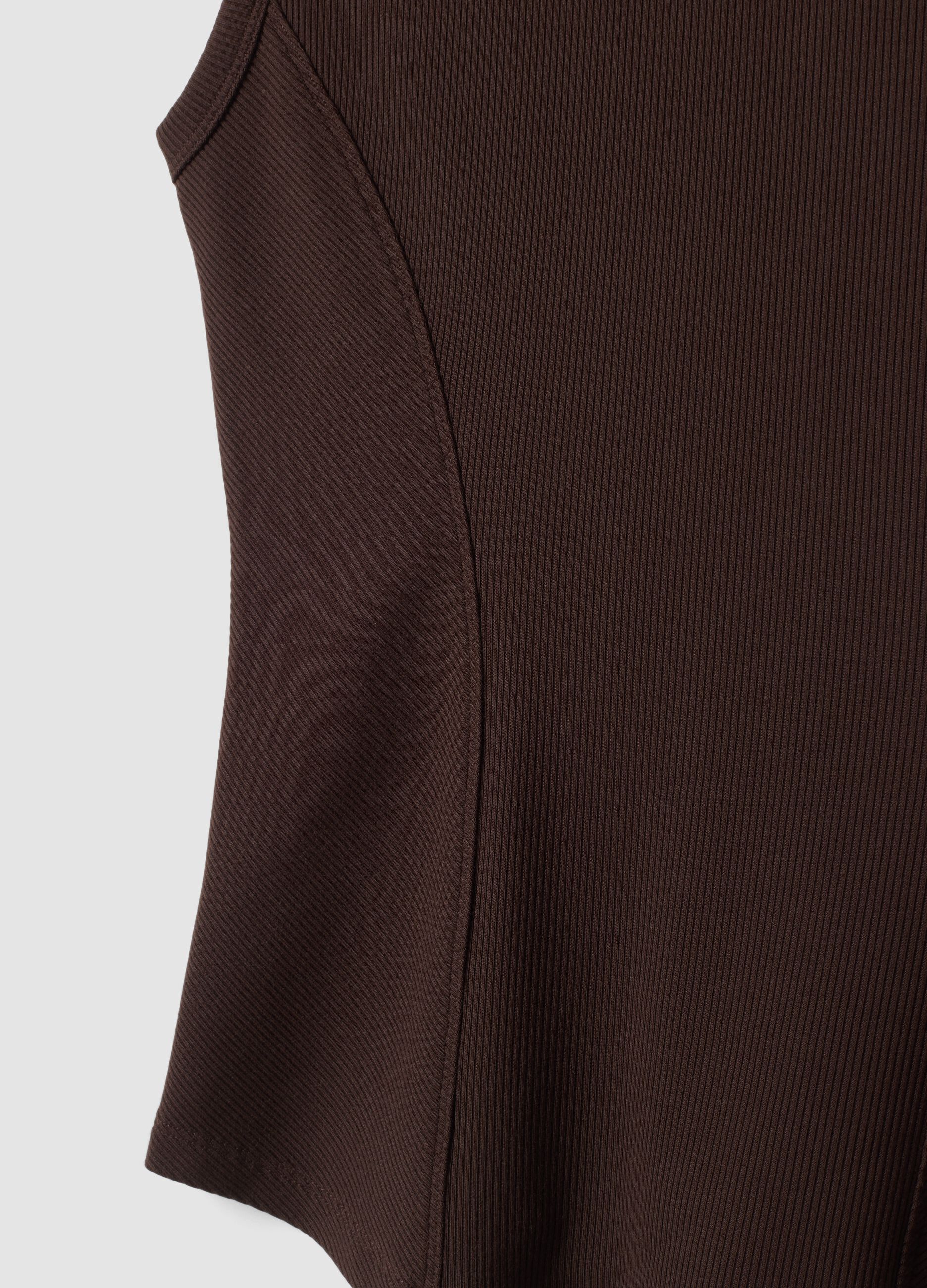 Brown fitted ribbed stretch-modal T-shirt ALTAVIA STUDIO