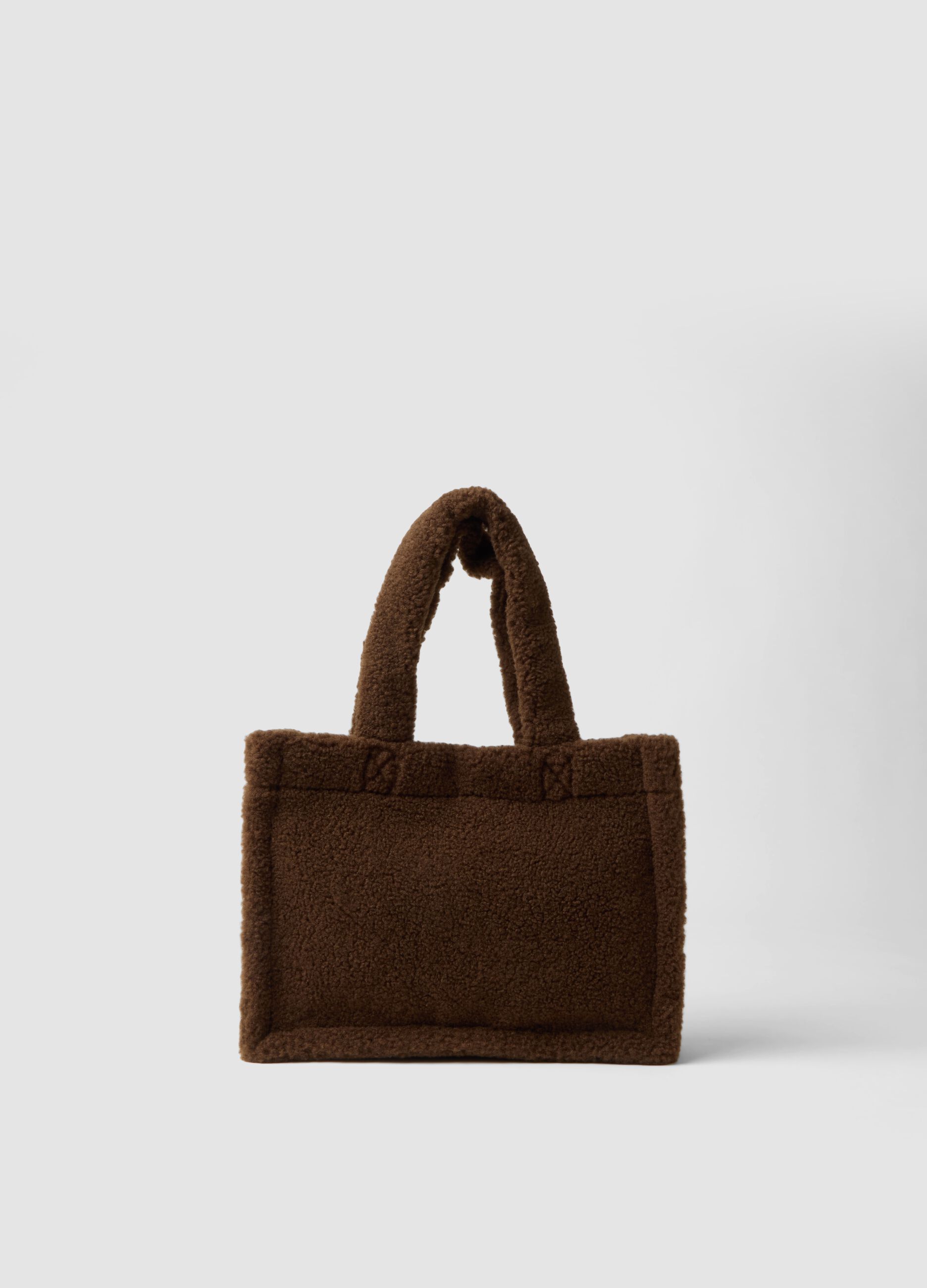 Borsa a mano marrone effetto teddy