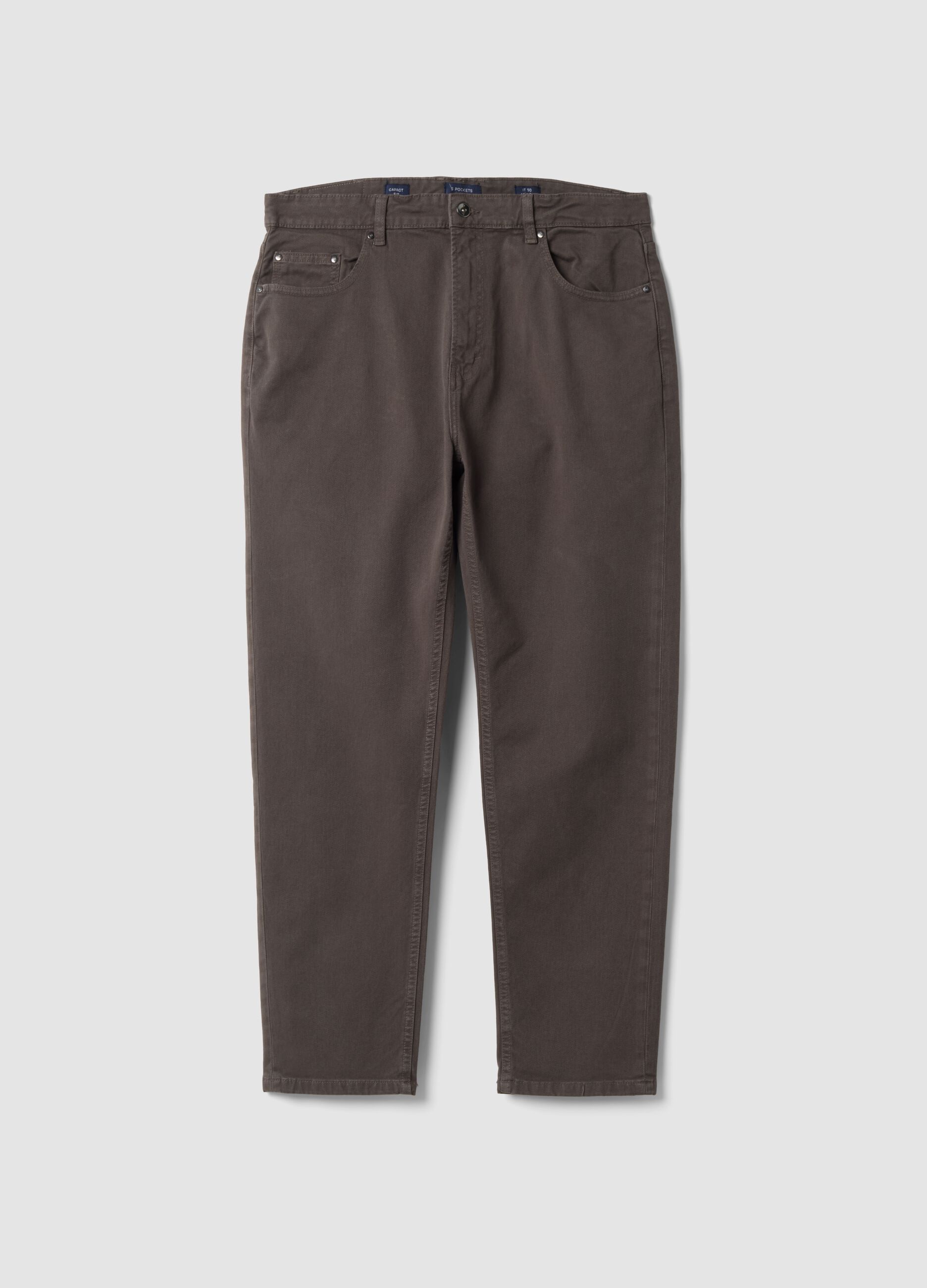 Brown carrot-fit stretch cotton twill trousers