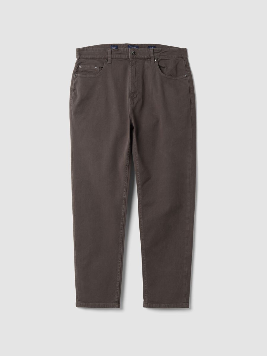 Brown carrot-fit stretch cotton twill trousers_0