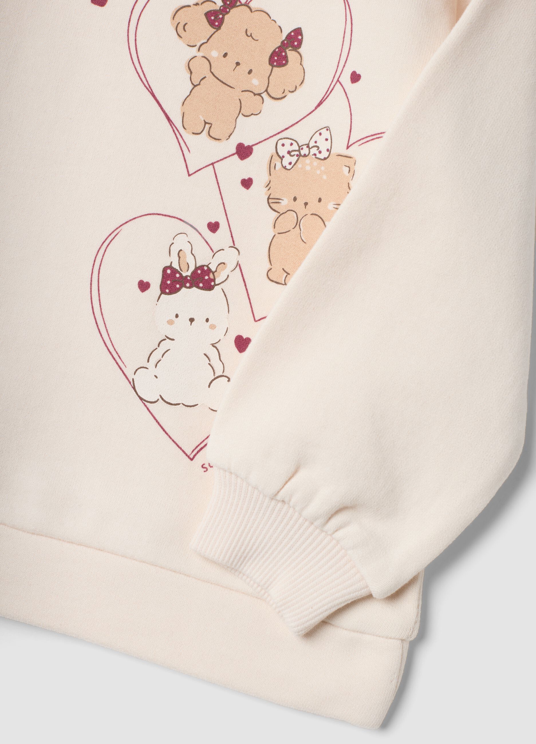 Beige pure cotton printed crew-neck sweatshirt