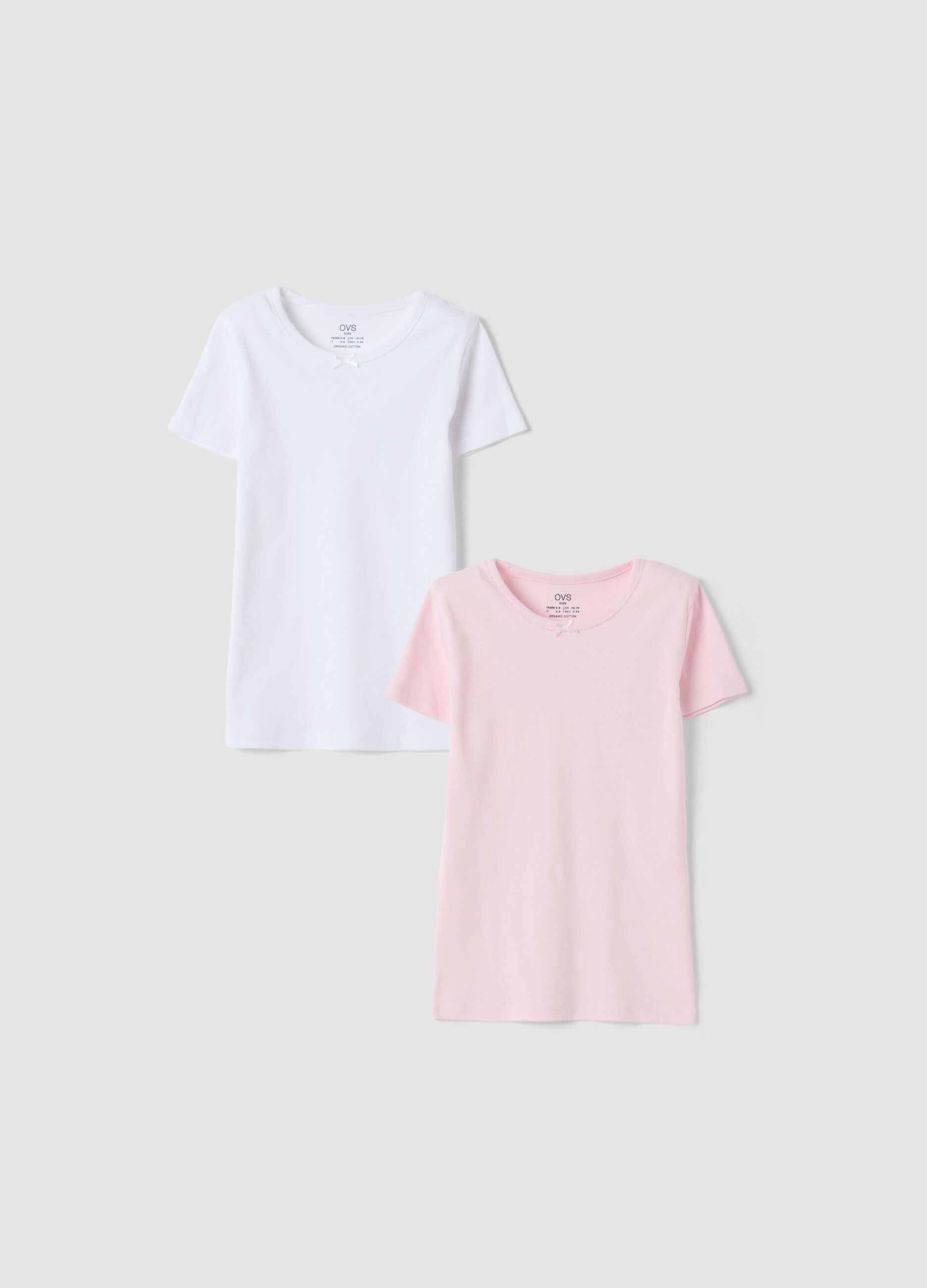 Bipack t-shirt rosa e bianco in puro cotone organico girocollo