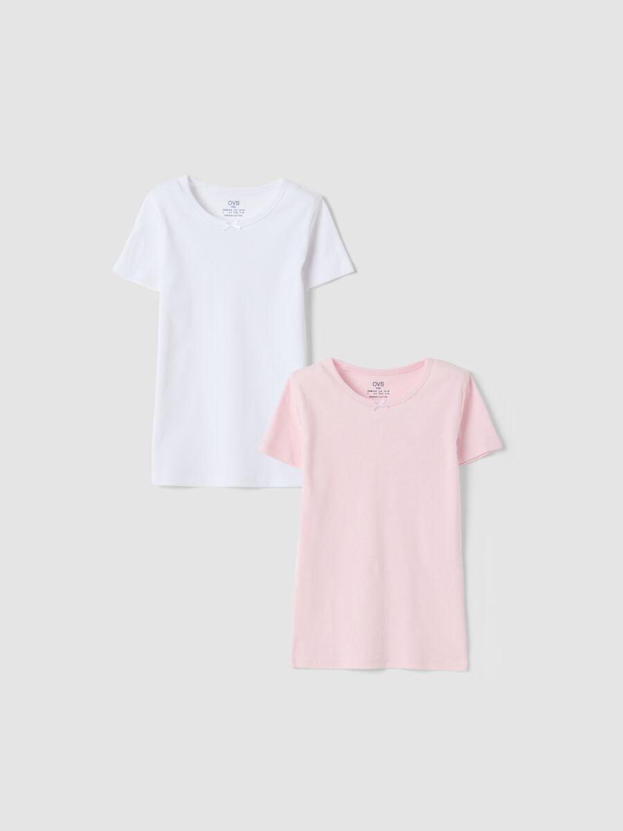 2-pack pink and white crew-neck T-shirts in pure organic cotton_0