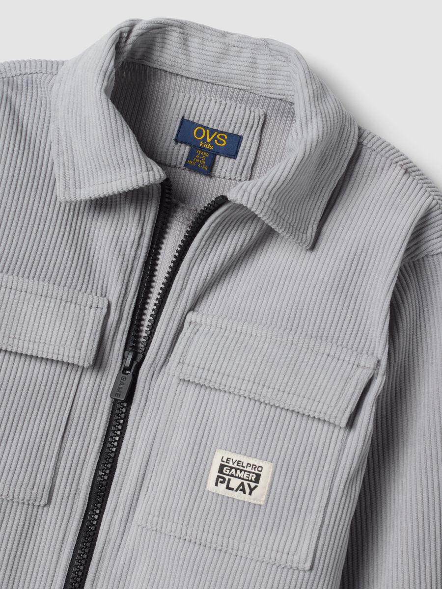 Grey ribbed shirt with zip and classic collar, oversized fit_2