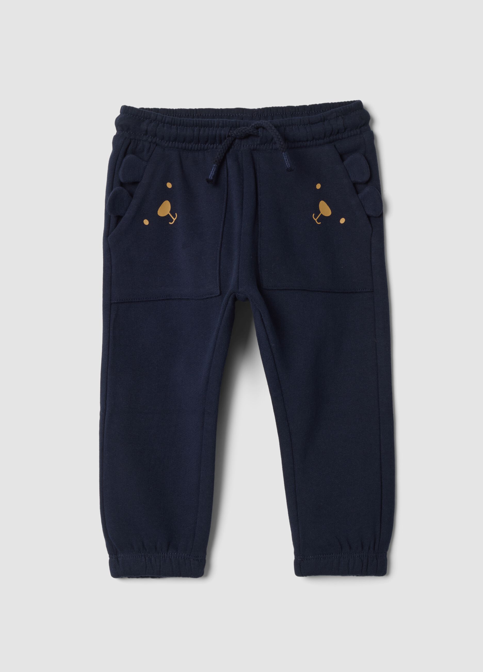 Pantaloni jogger blu in puro cotone con motivo animalier