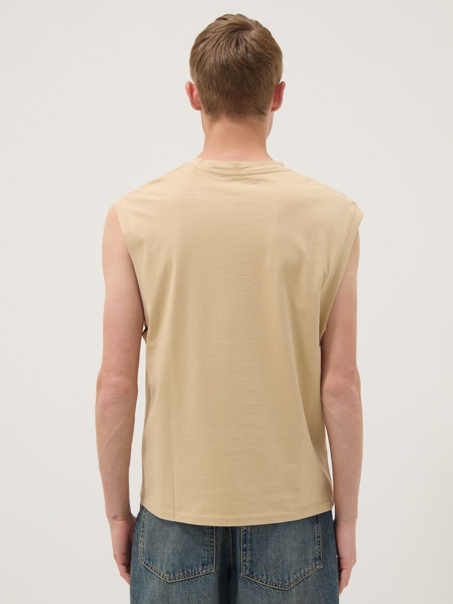 Beige pure cotton tank top with front print_3