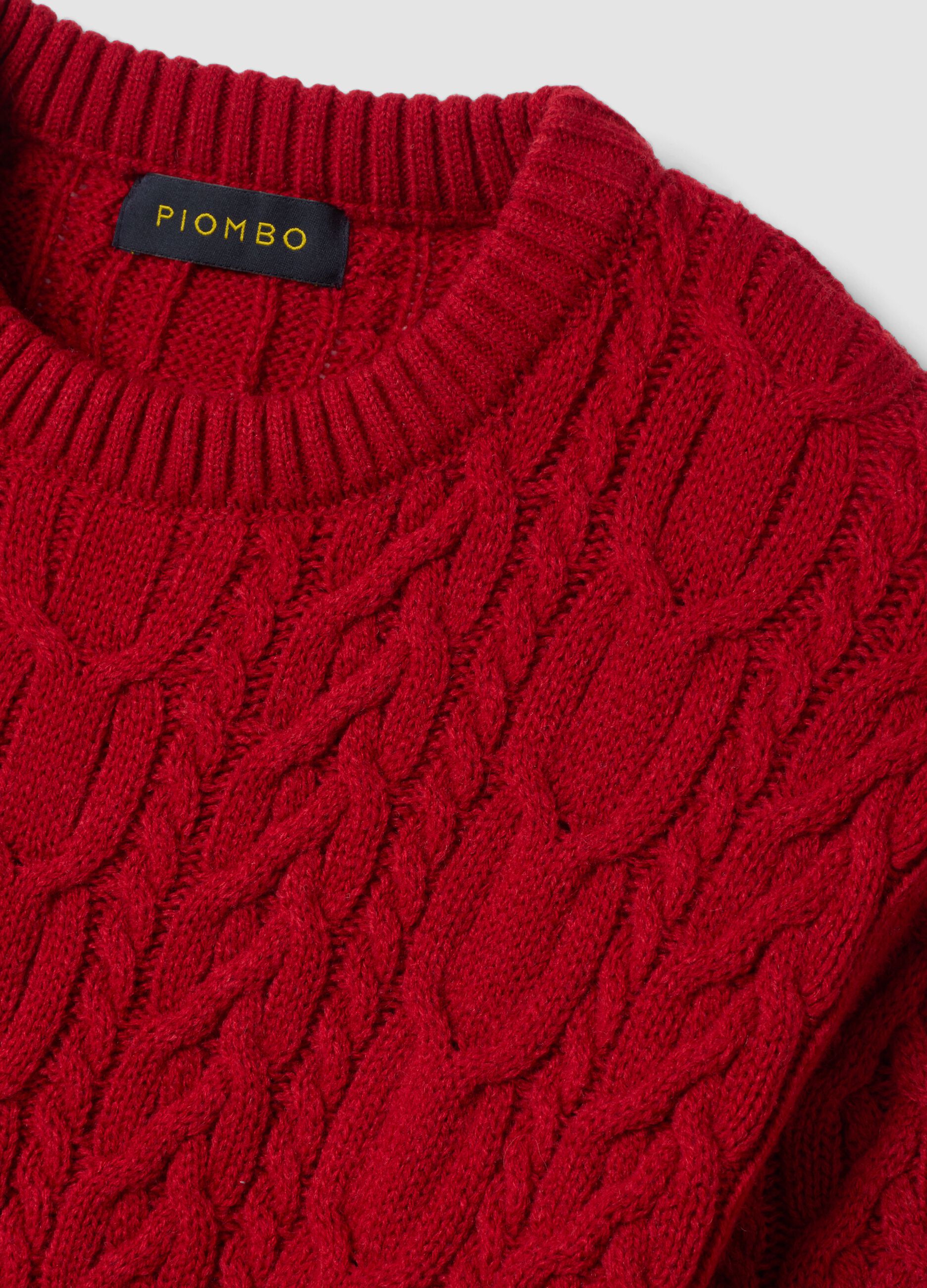 Maglia rossa girocollo in misto lana con lavorazione jacquard