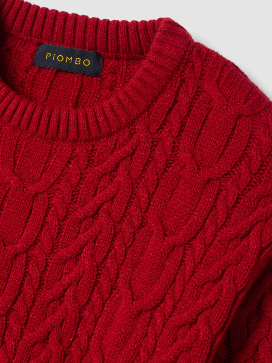Red crew-neck wool-blend jumper with jacquard knit_5