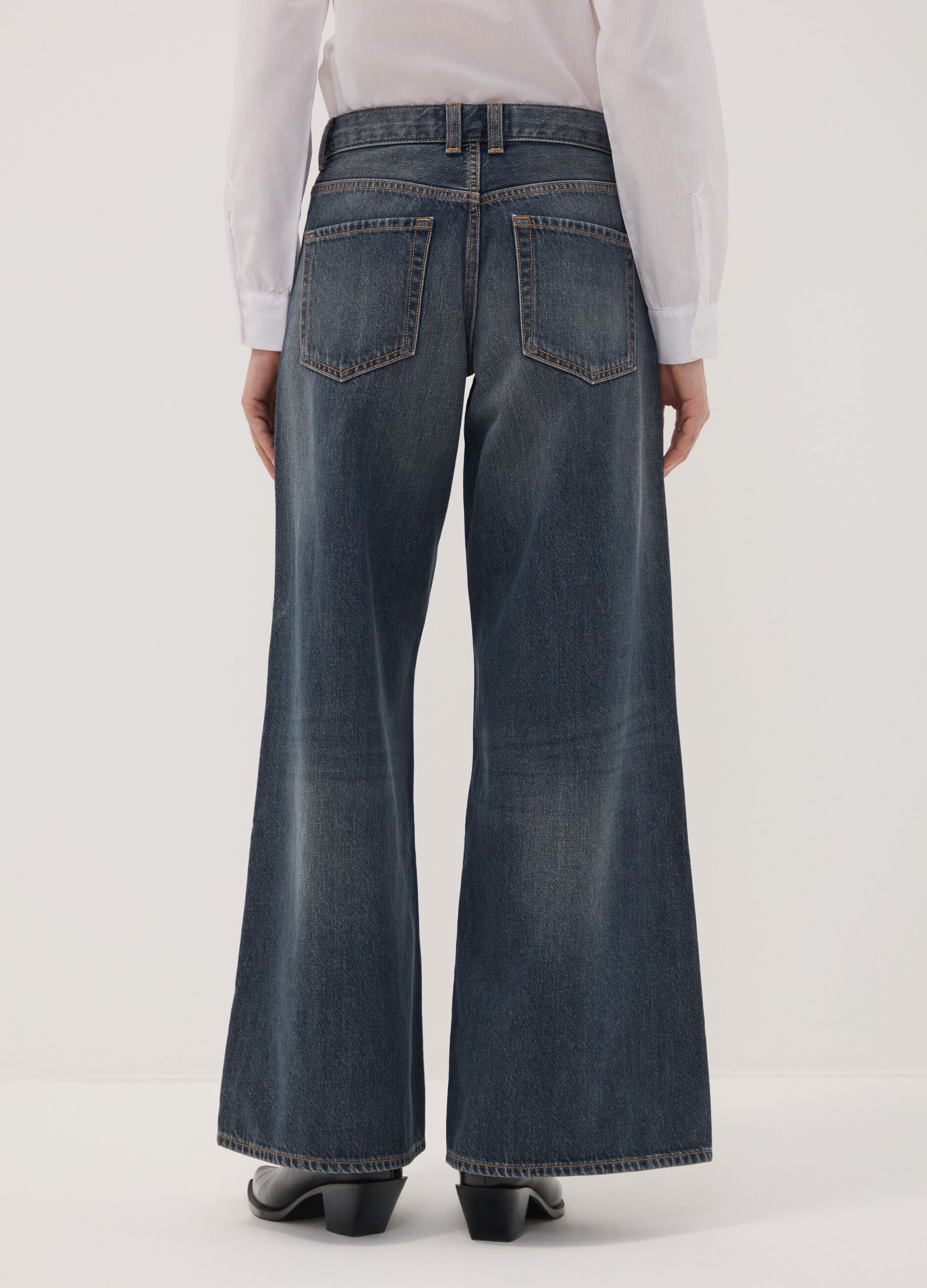 Blue pure cotton super wide-leg jeans