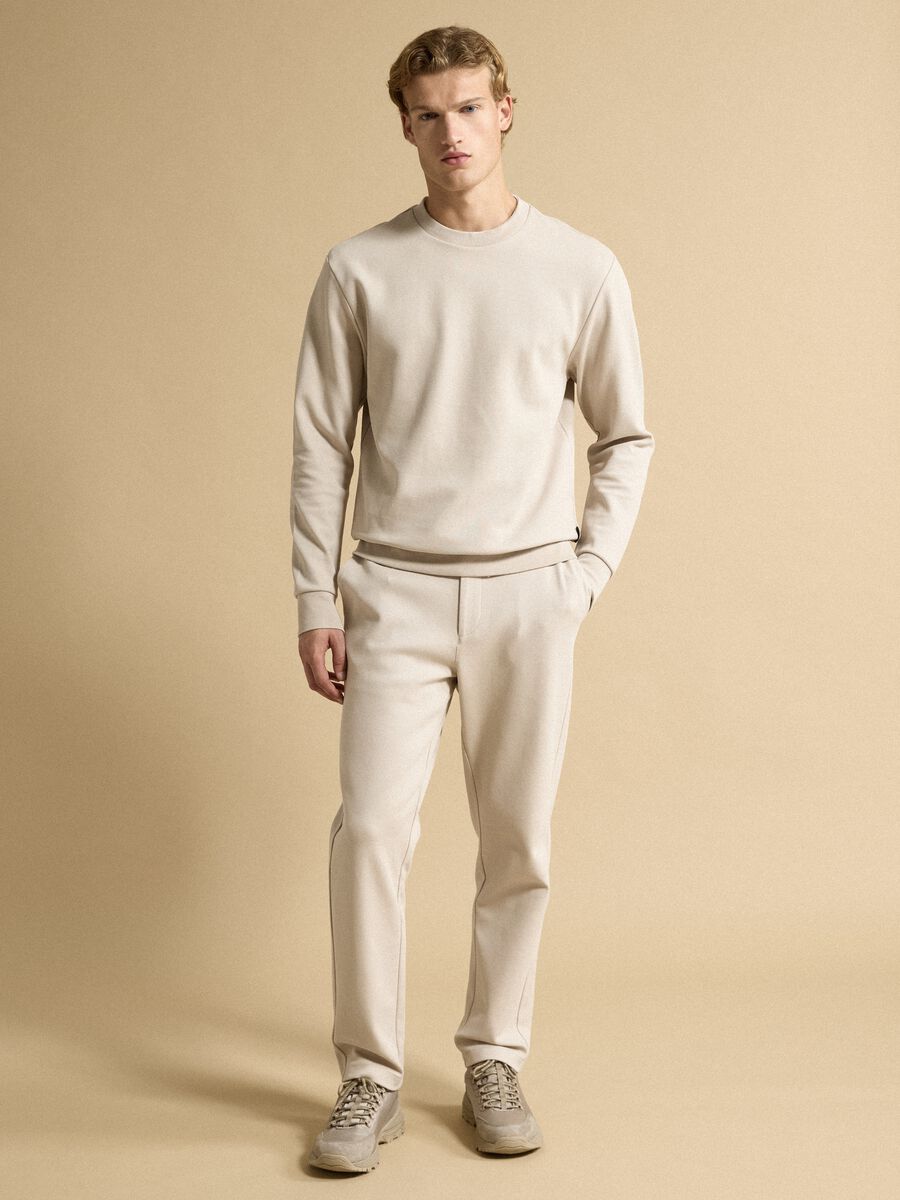 Beige stretch-cotton relaxed-fit crew-neck sweatshirt_1