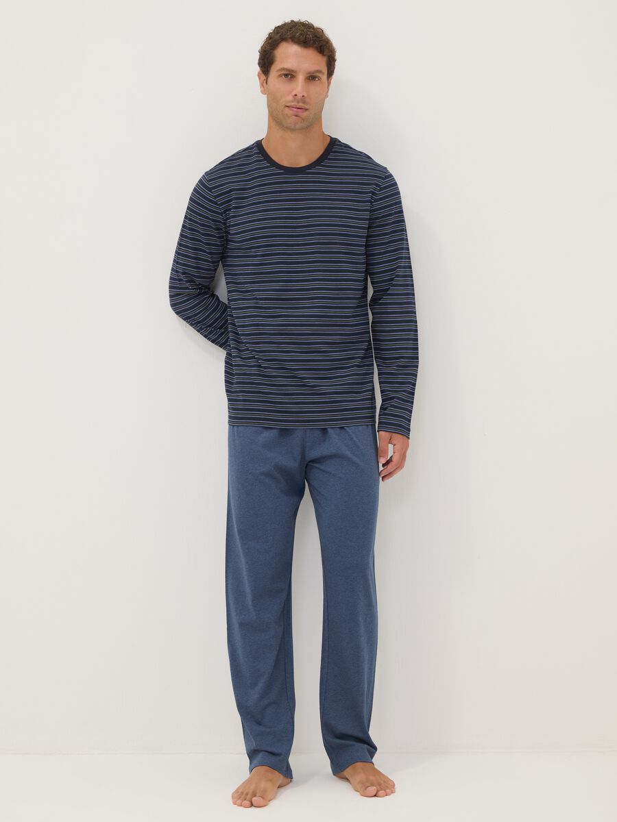 Navy blue striped pure organic cotton crew-neck pyjamas_0