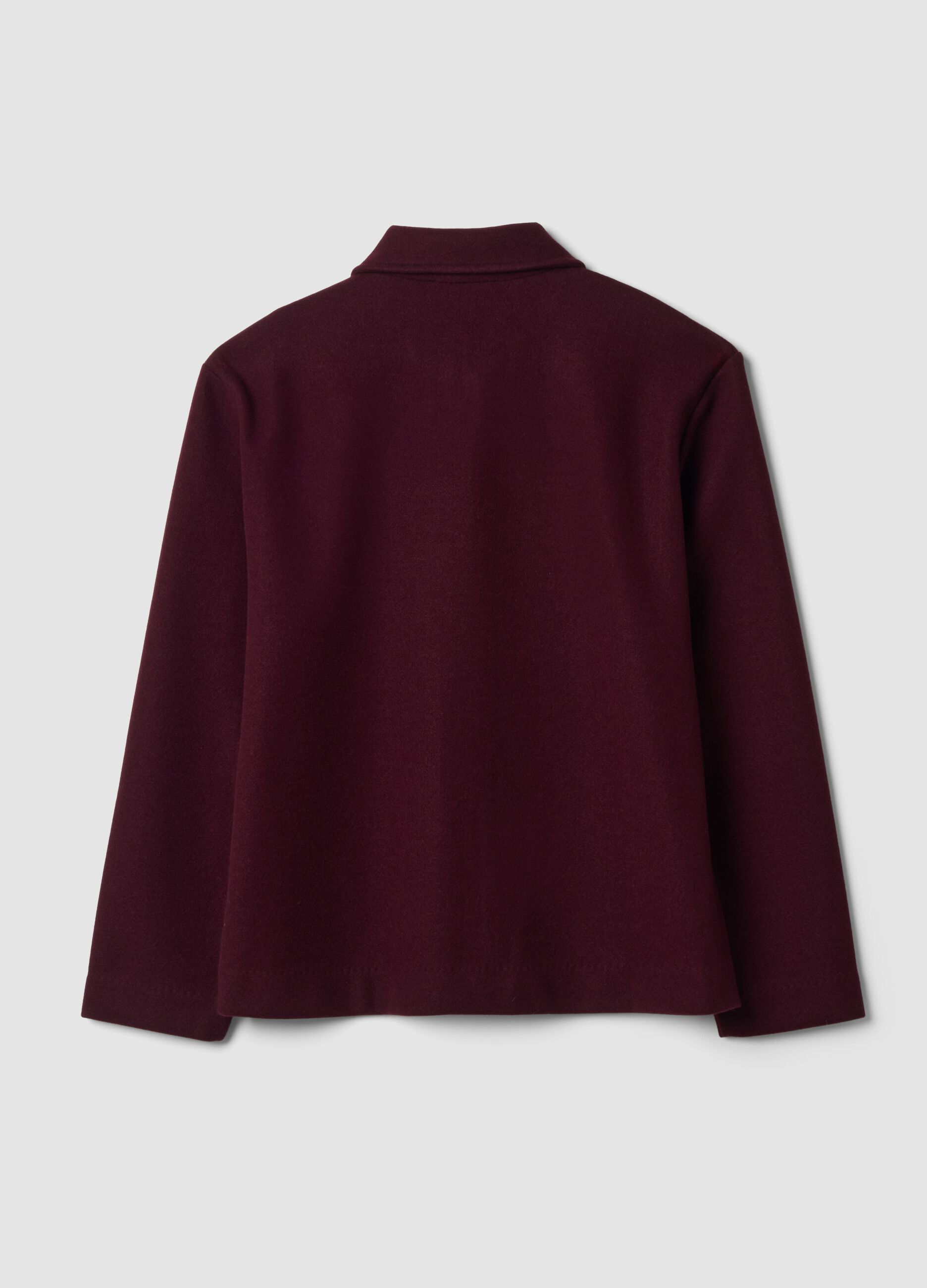 Burgundy red viscose-blend jacket with crew neck, regular fit