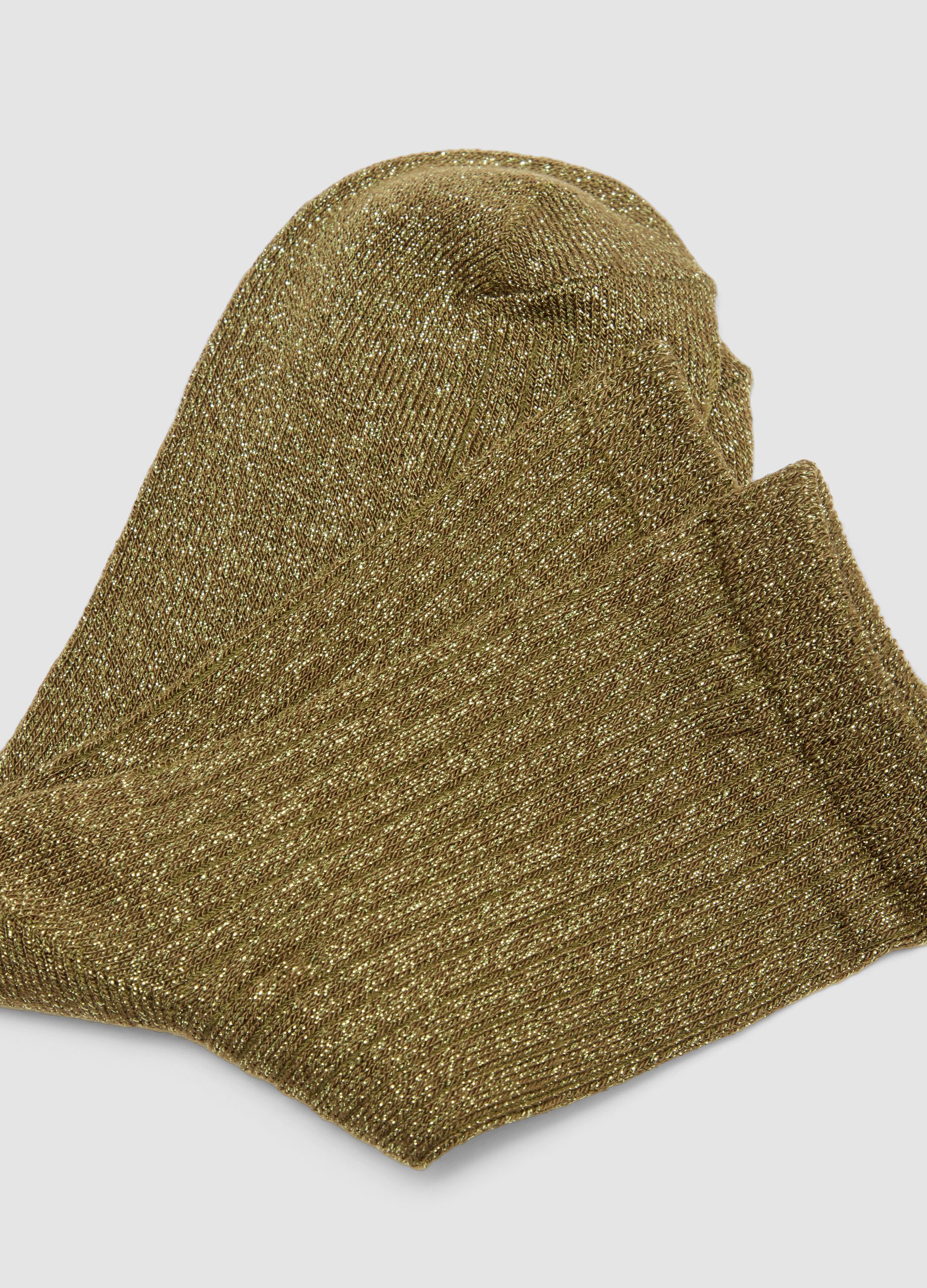 Green stretch-knit socks with lurex yarn