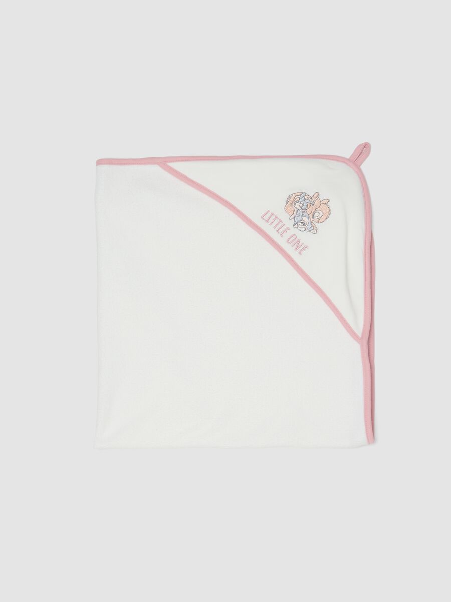 Accappatoio bianco in misto cotone organico con cappuccio e stampa Disney_0