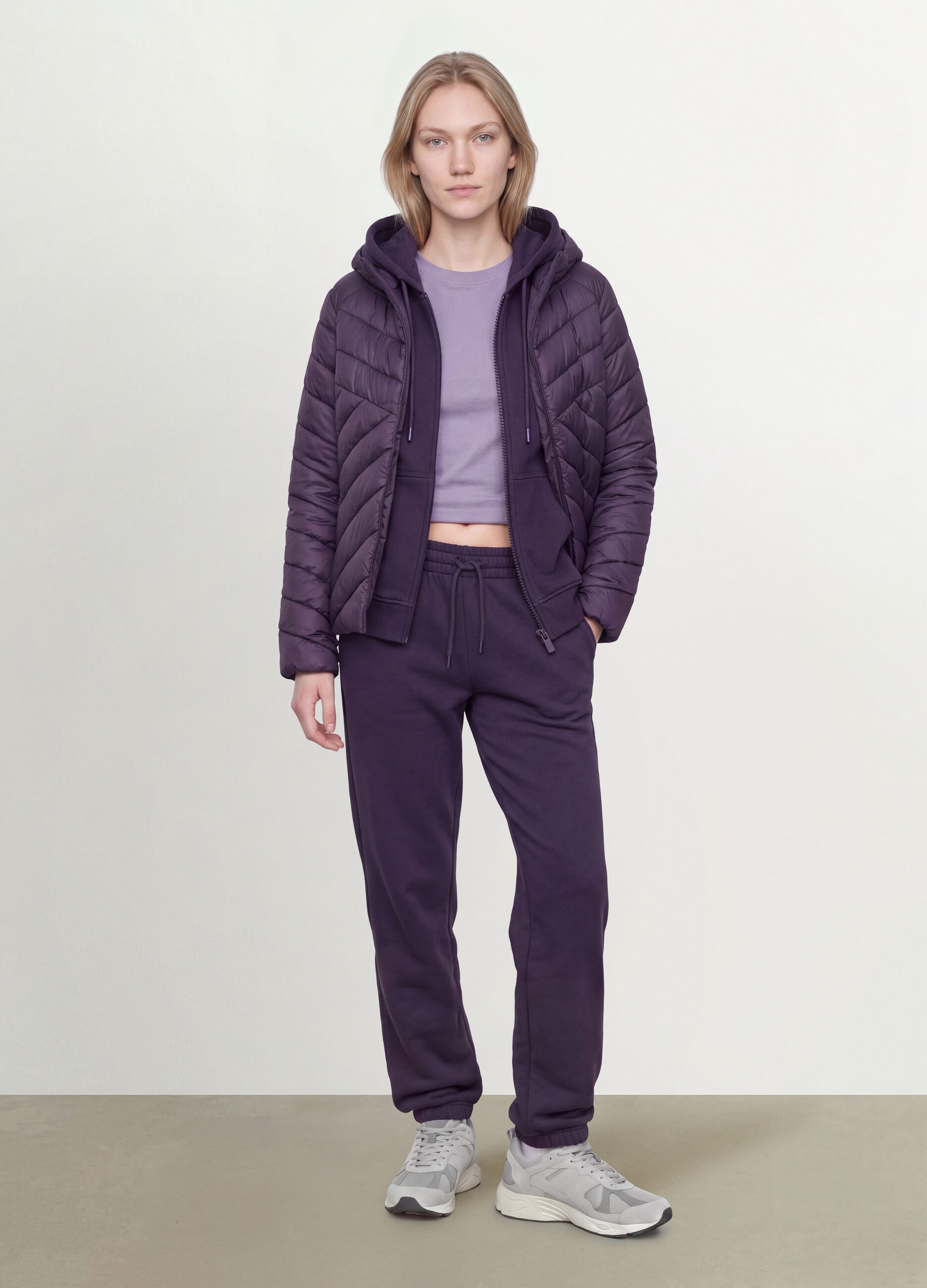 Purple Ultralight Quilted Jacket with Hood and Zip