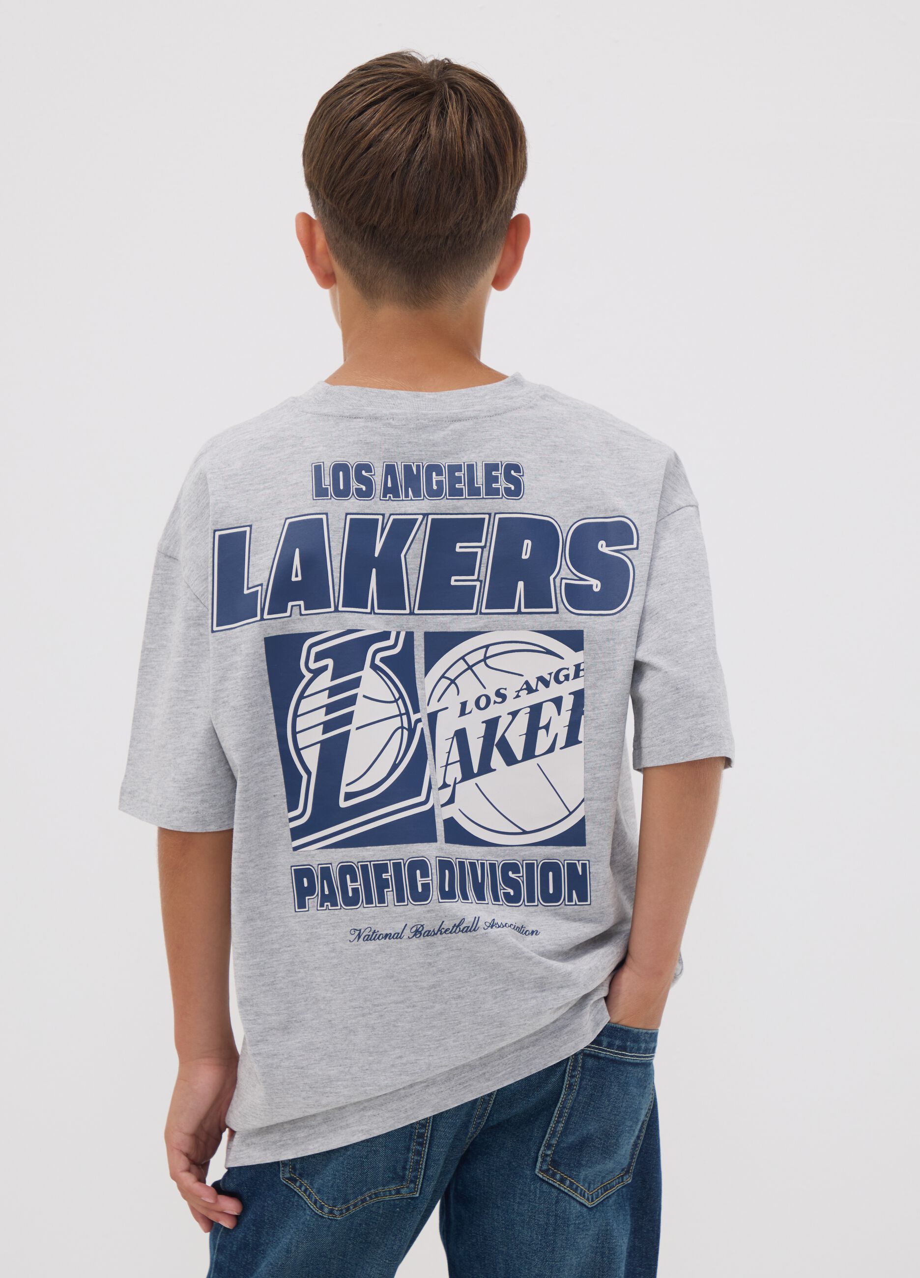 Grey pure cotton Lakers print T-shirt for boys