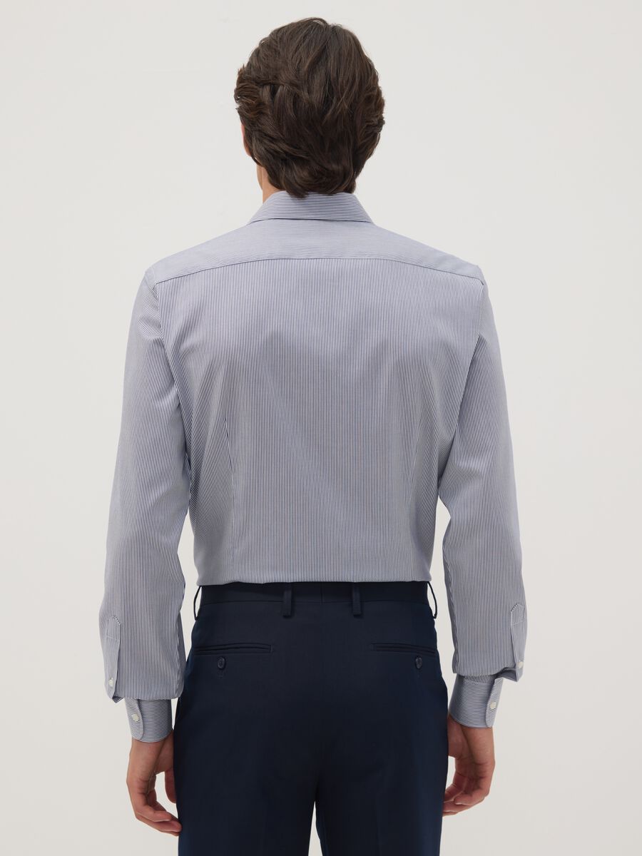 Blue pure cotton striped shirt with French collar, slim fit, non-iron_3