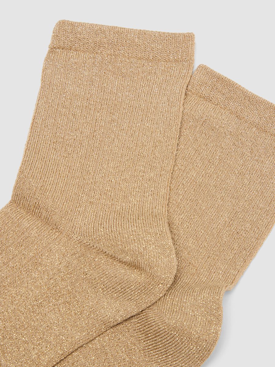 Beige stretch socks with Lurex threads_2