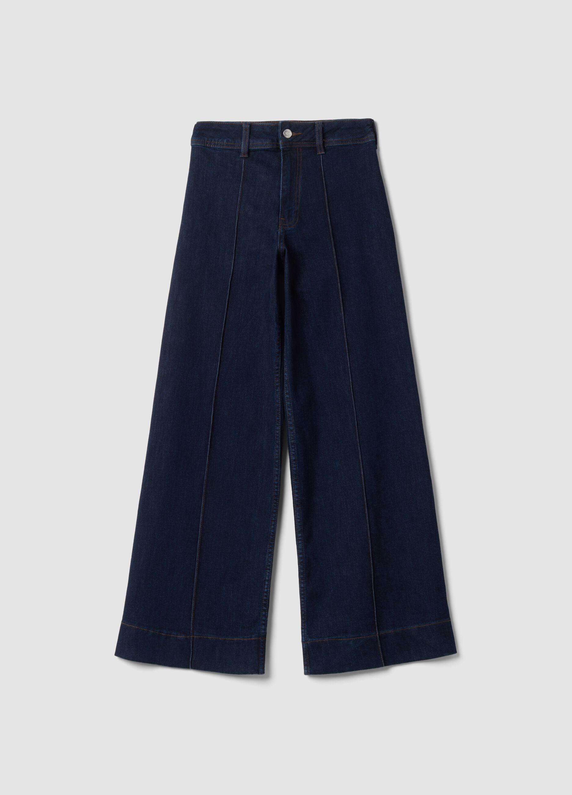 Dark blue wide-leg stretch cotton jeans