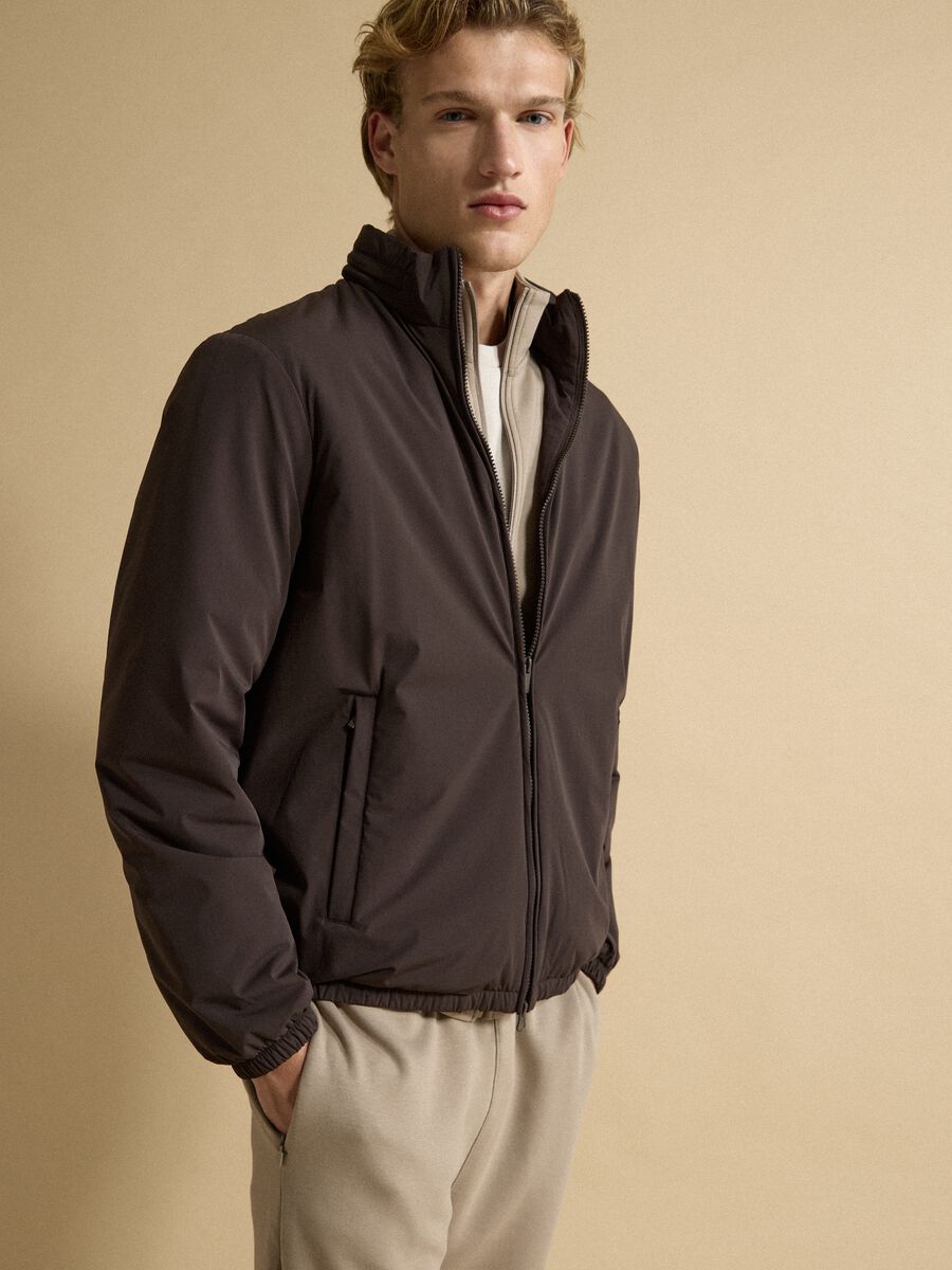 Brown padded stretch-fabric jacket, regular fit_1