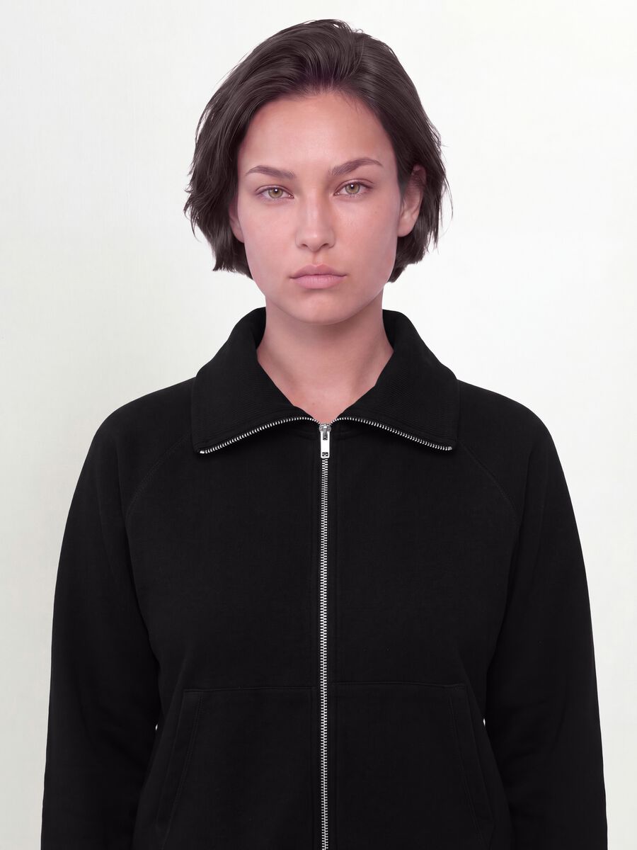 Black stretch viscose hoodie with turtleneck collar, regular fit_2