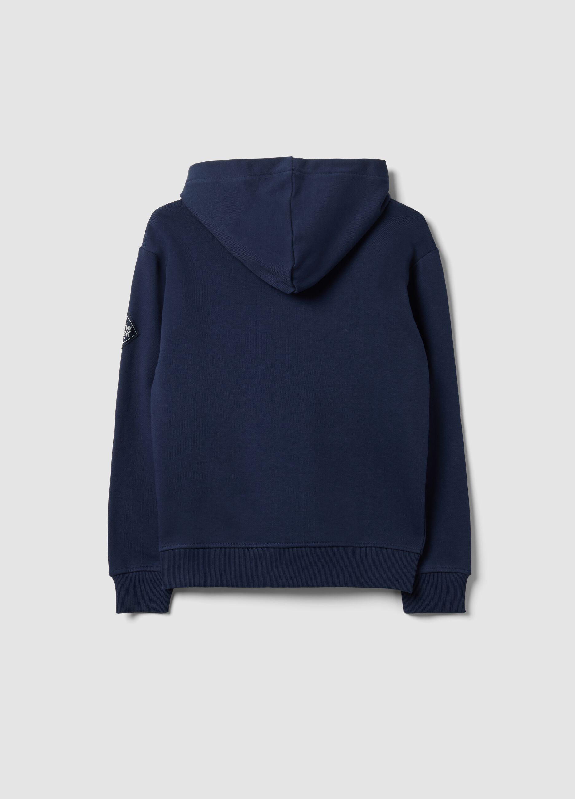 Blue pure cotton hoodie with crew neck