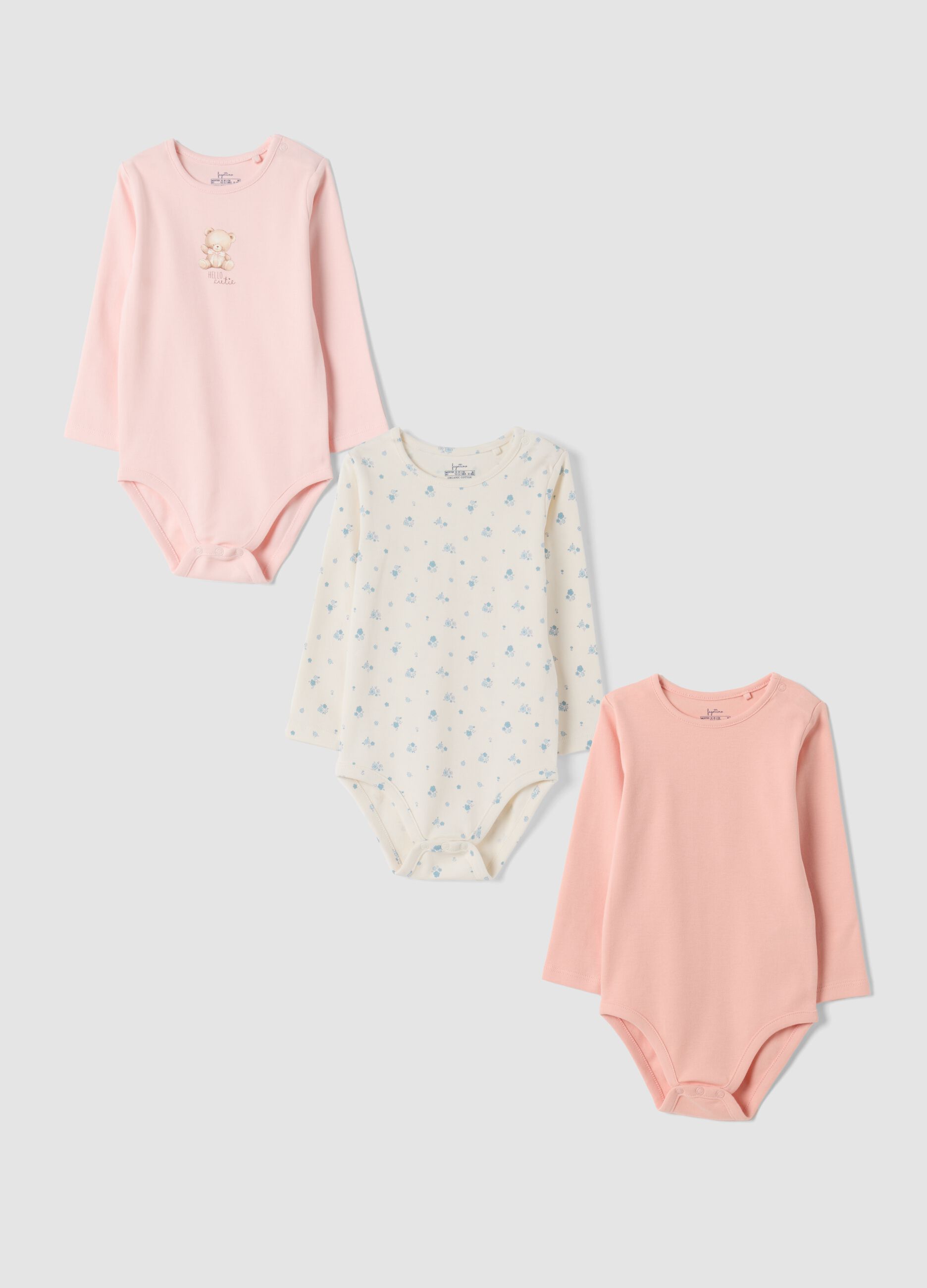 Tripack body multicolor in puro cotone organico girocollo