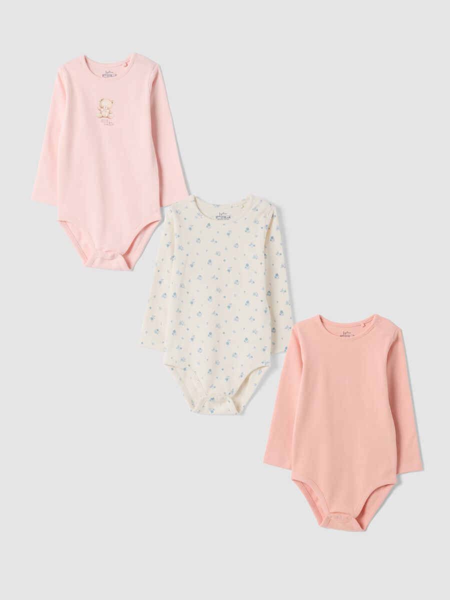 Multicolour organic cotton crew-neck bodysuit tripack_0