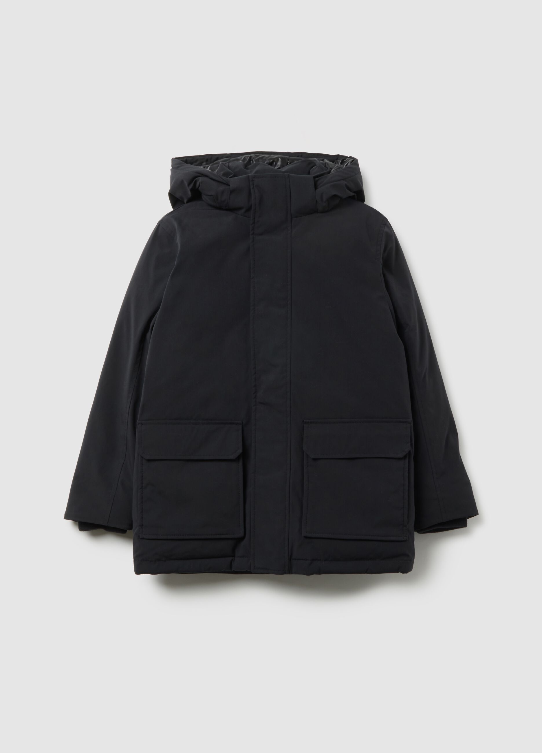 Black padded jacket with hood for boys regular fit