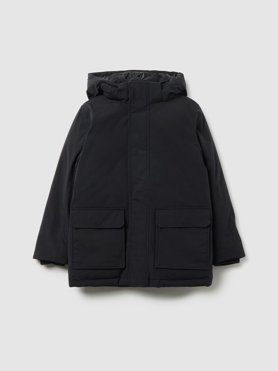 Black padded jacket with hood for boys regular fit_3