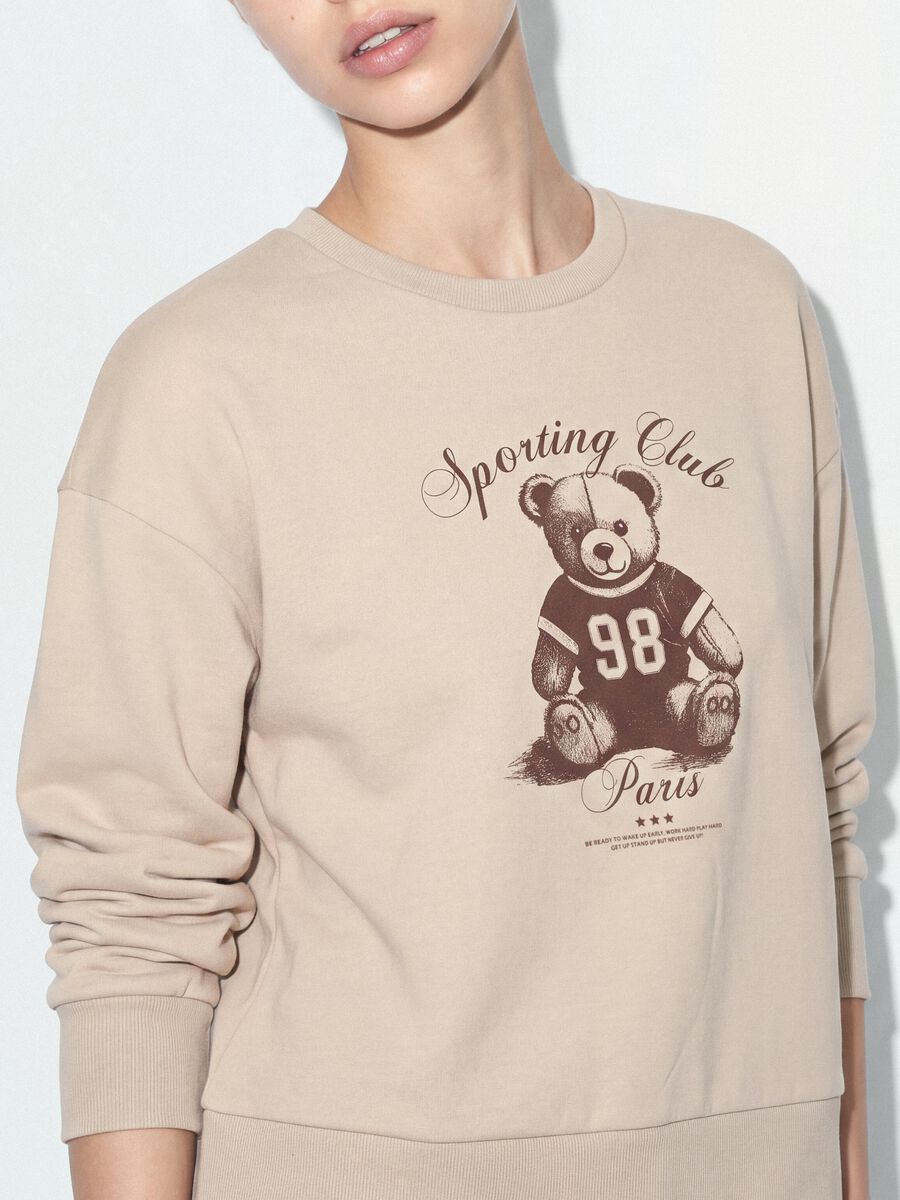 Beige cotton-blend crew-neck sweatshirt with teddy print_3