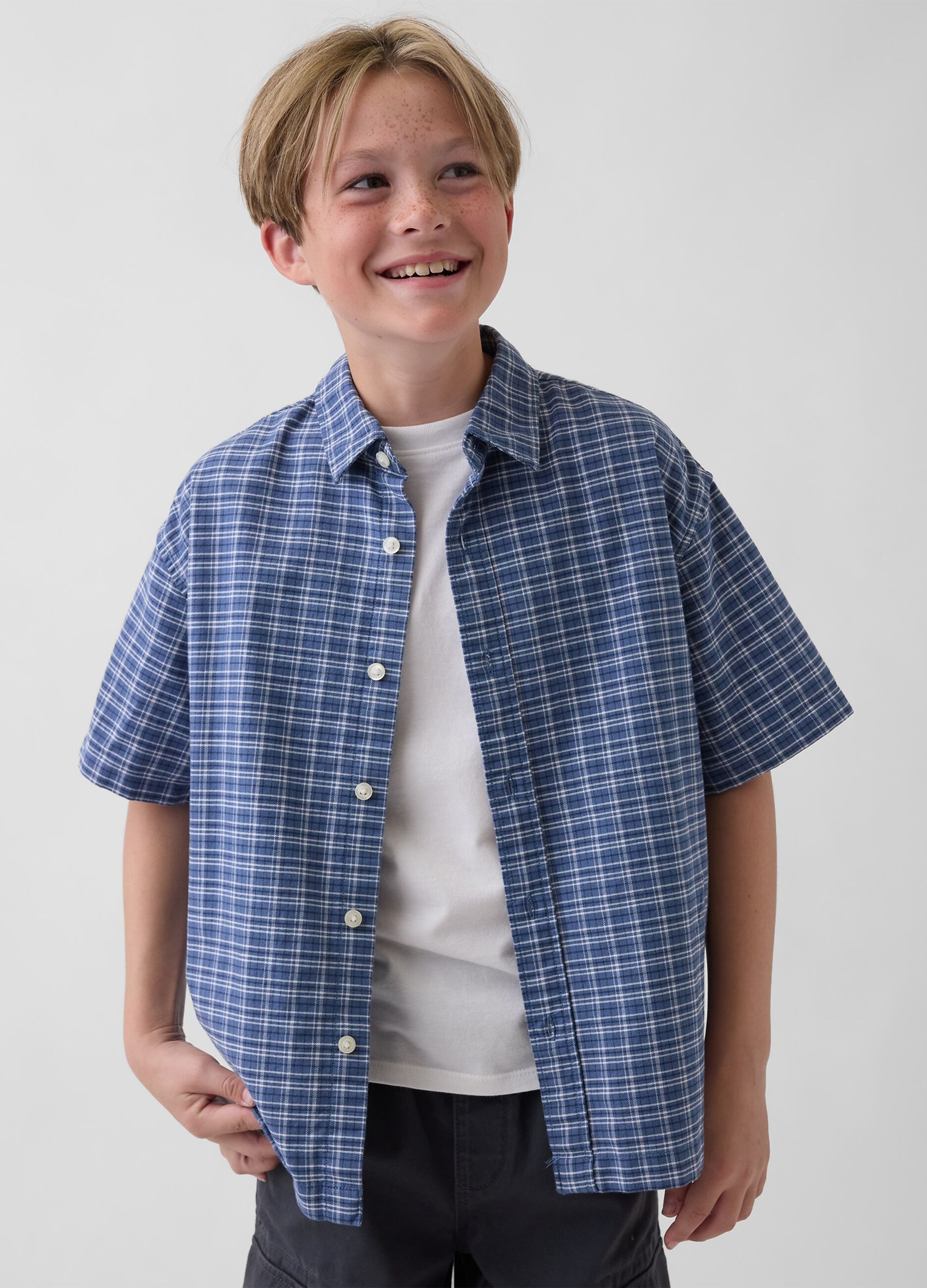 Short-sleeve stretch cotton shirt