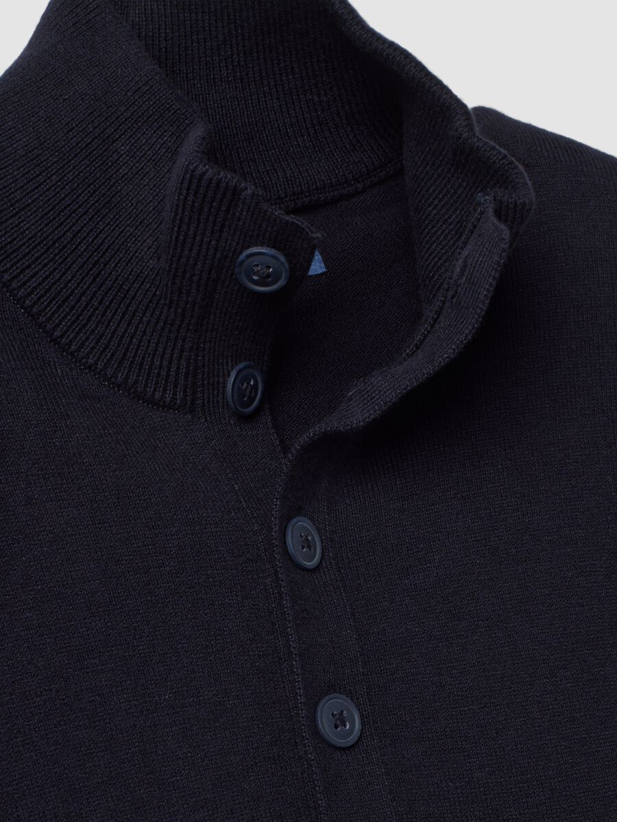 Blue cotton and cashmere blend jumper with collar_1