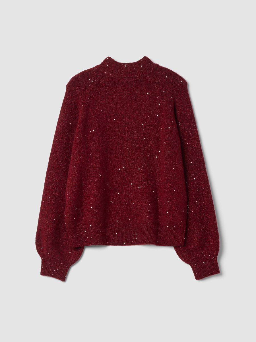 Red stretch top with high neck and sequins_2