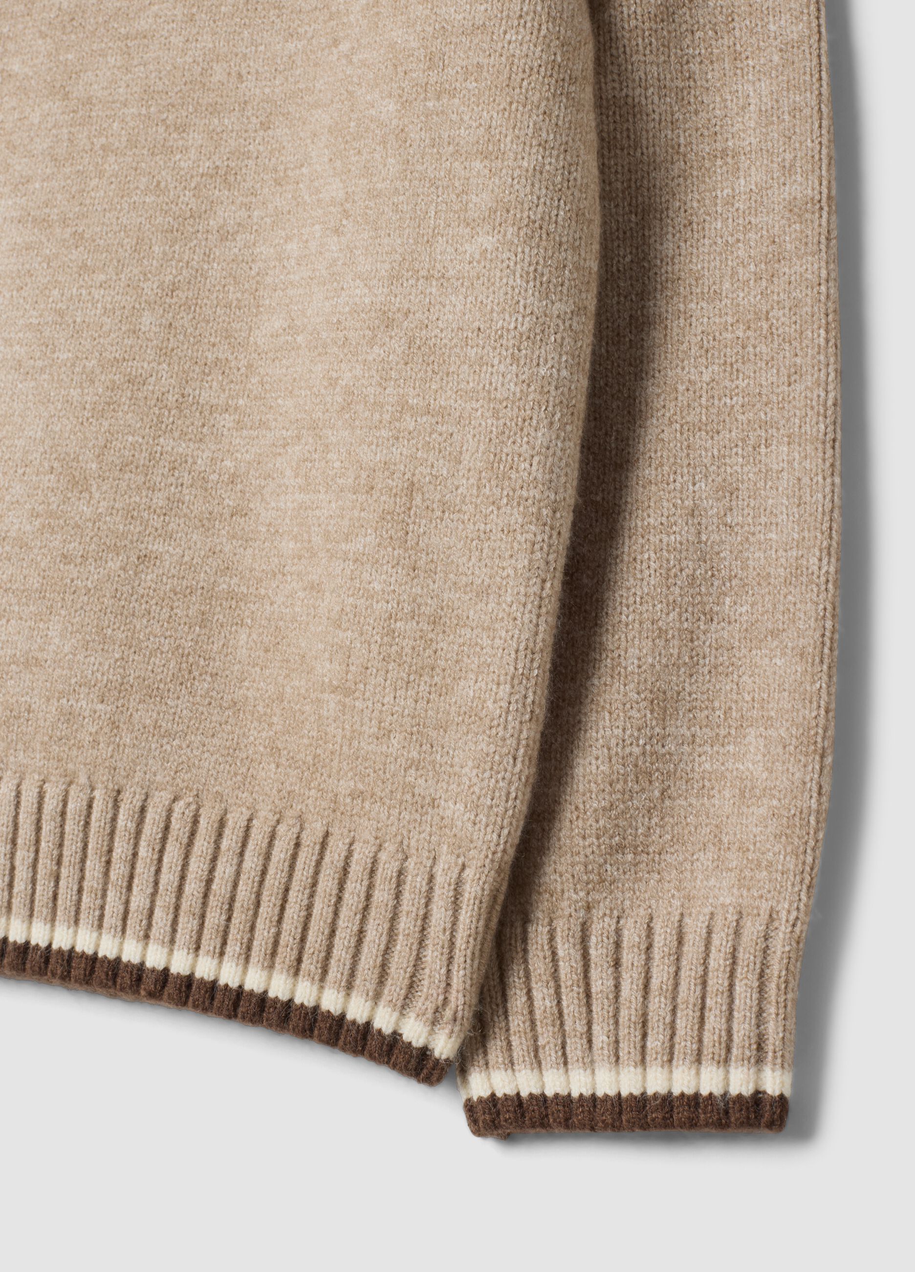 Beige regular-fit polo-collar jumper with ribbed trims