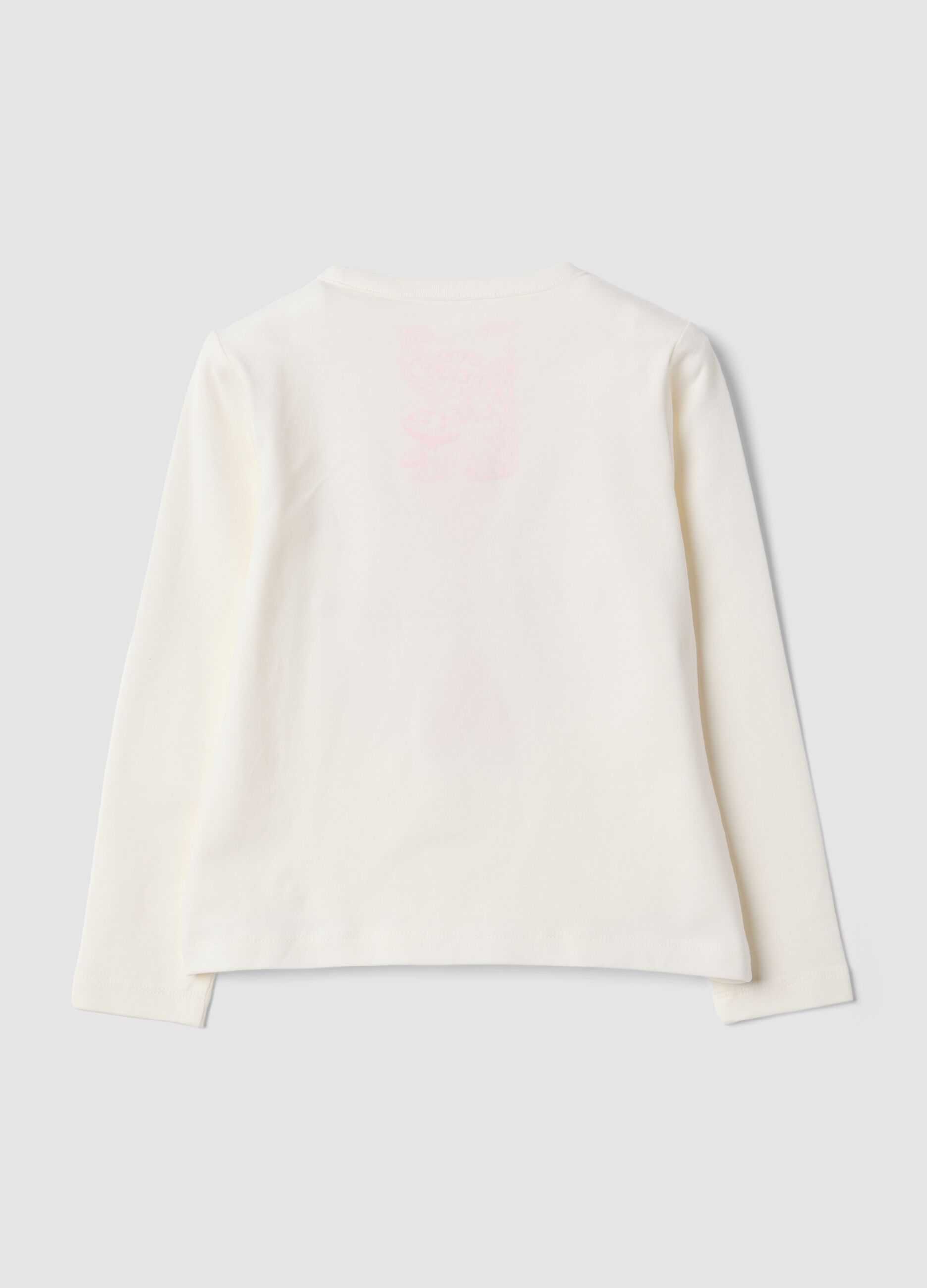 White stretch-cotton regular-fit T-shirt with embroidered hearts