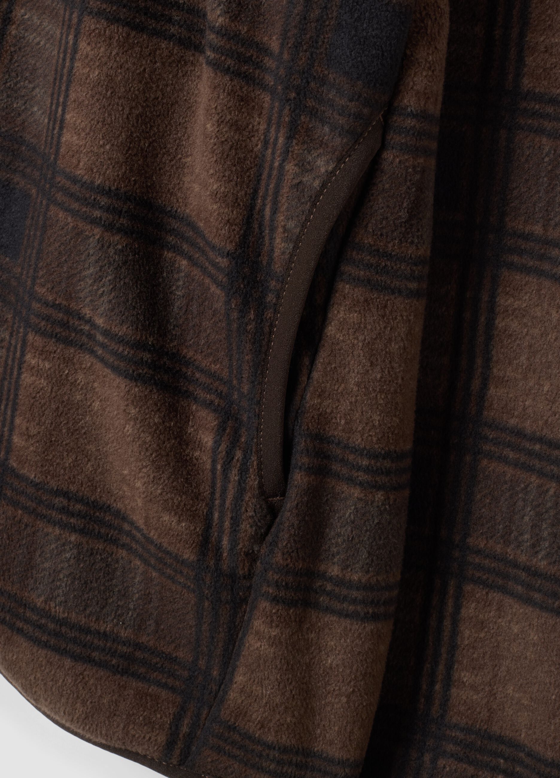 Brown checked fleece sweatshirt with regular-fit fleece collar