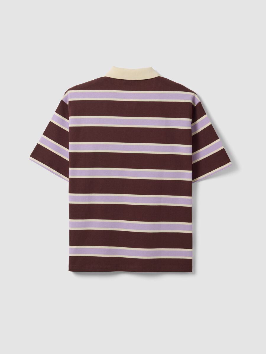 Brown pure cotton oversized striped polo_6