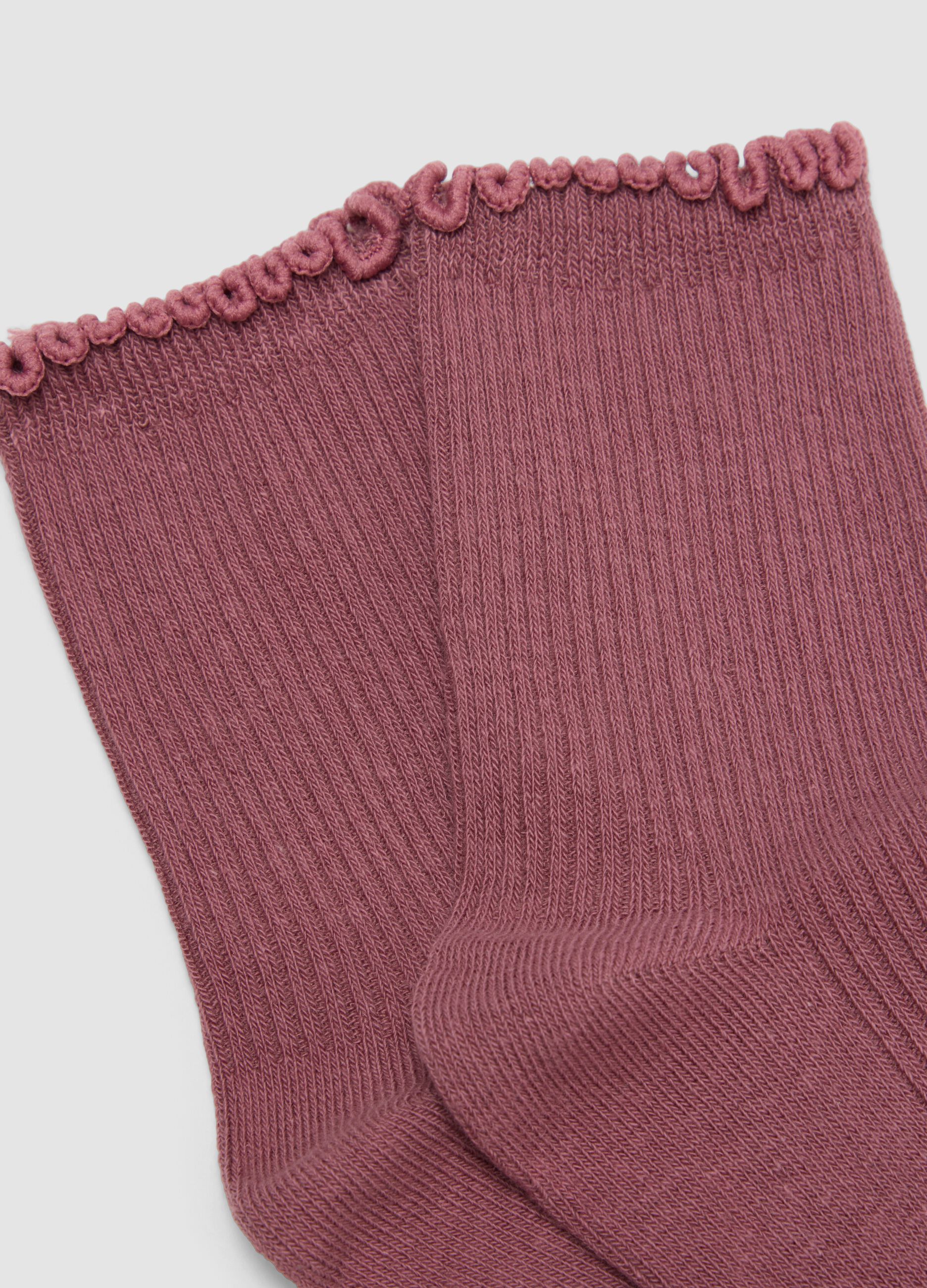 2-pack pink socks in organic stretch cotton with scalloped cuff