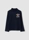 Blue roll-neck T-shirt in pure organic cotton_0