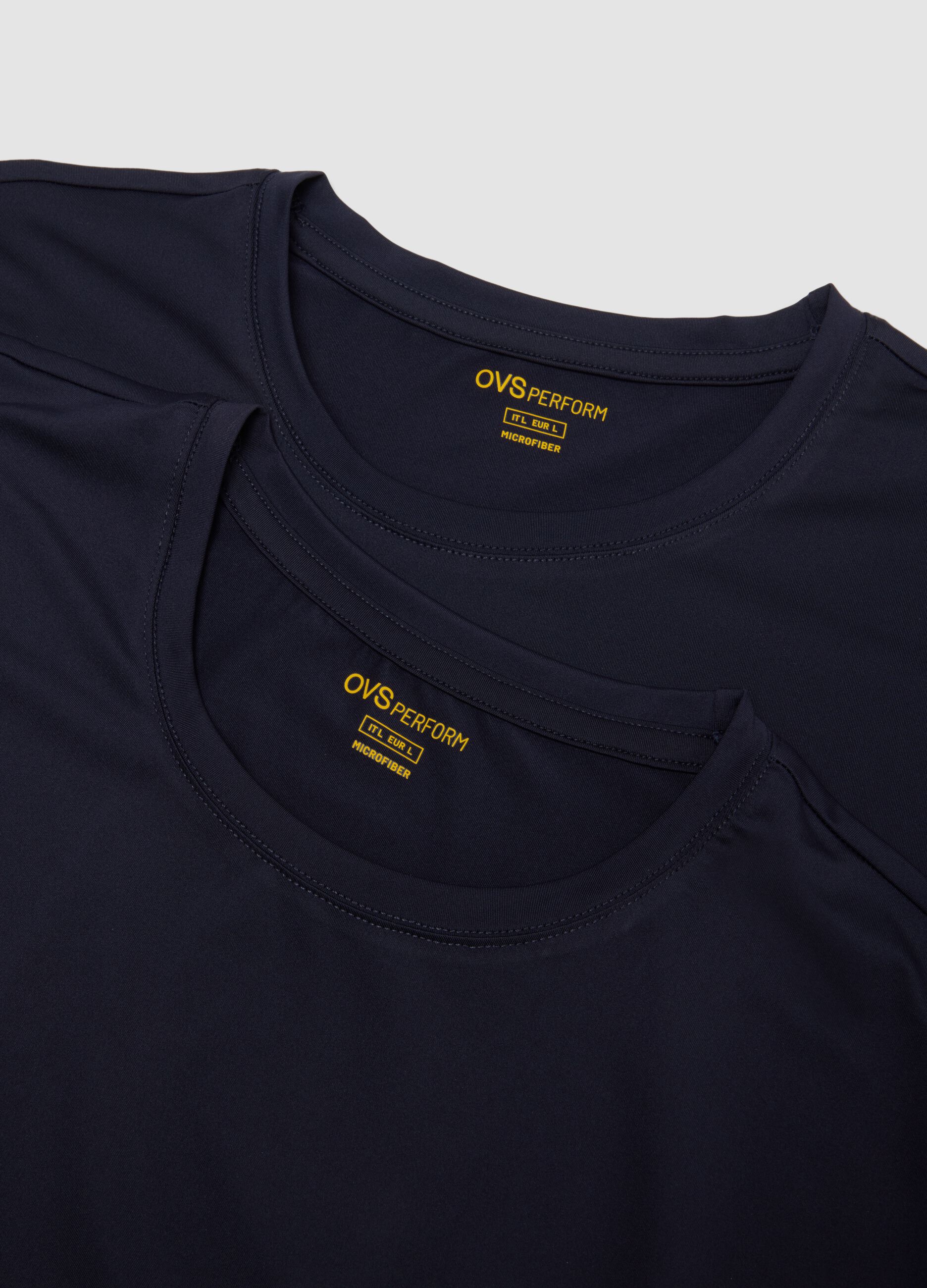 Twin pack of blue stretch microfibre T-shirts, regular fit