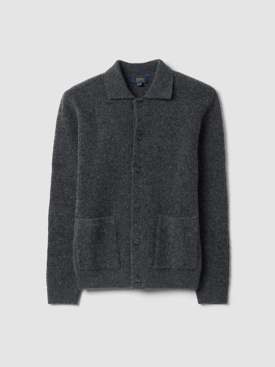 Grey marl stretch wool polo-collar cardigan_0